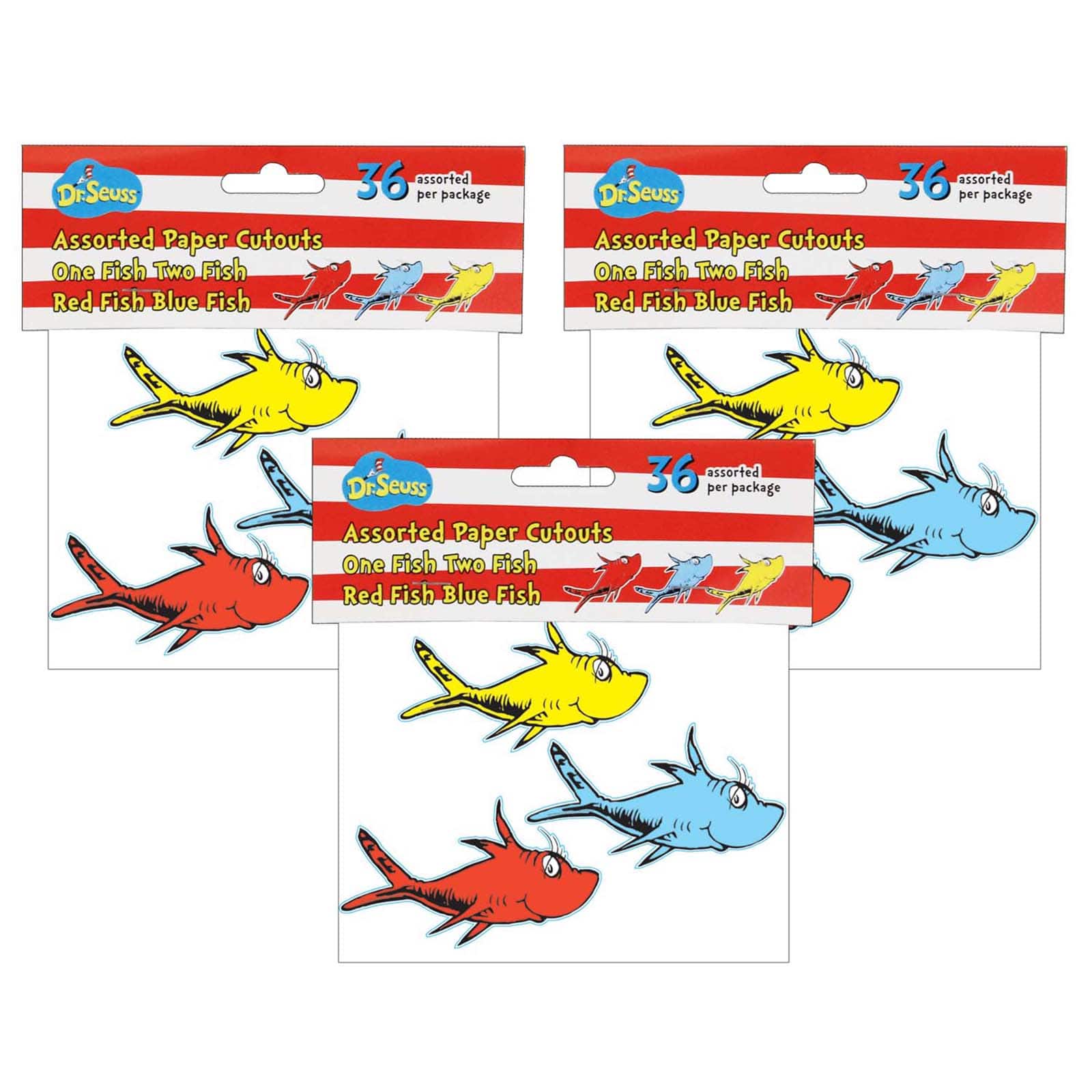 Eureka® Dr. Seuss™ One Fish, Two Fish Assorted Paper Cut Outs, 3 Packs of 36
