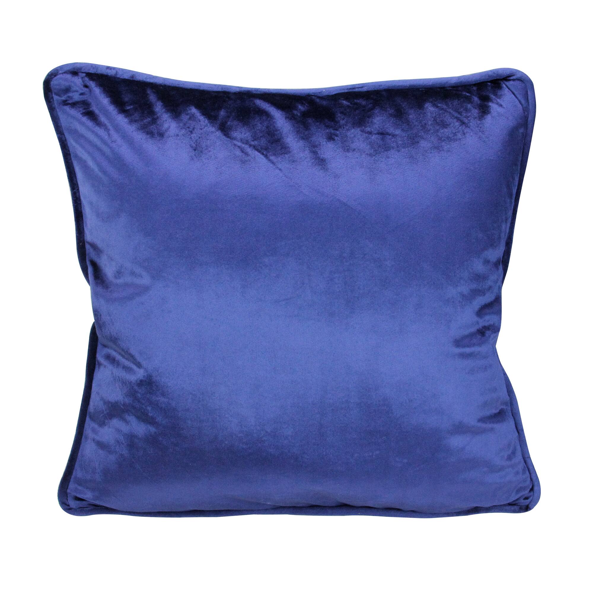Navy Blue Velvet Plush Velvet Solid Square Throw Pillow With Piped Edging