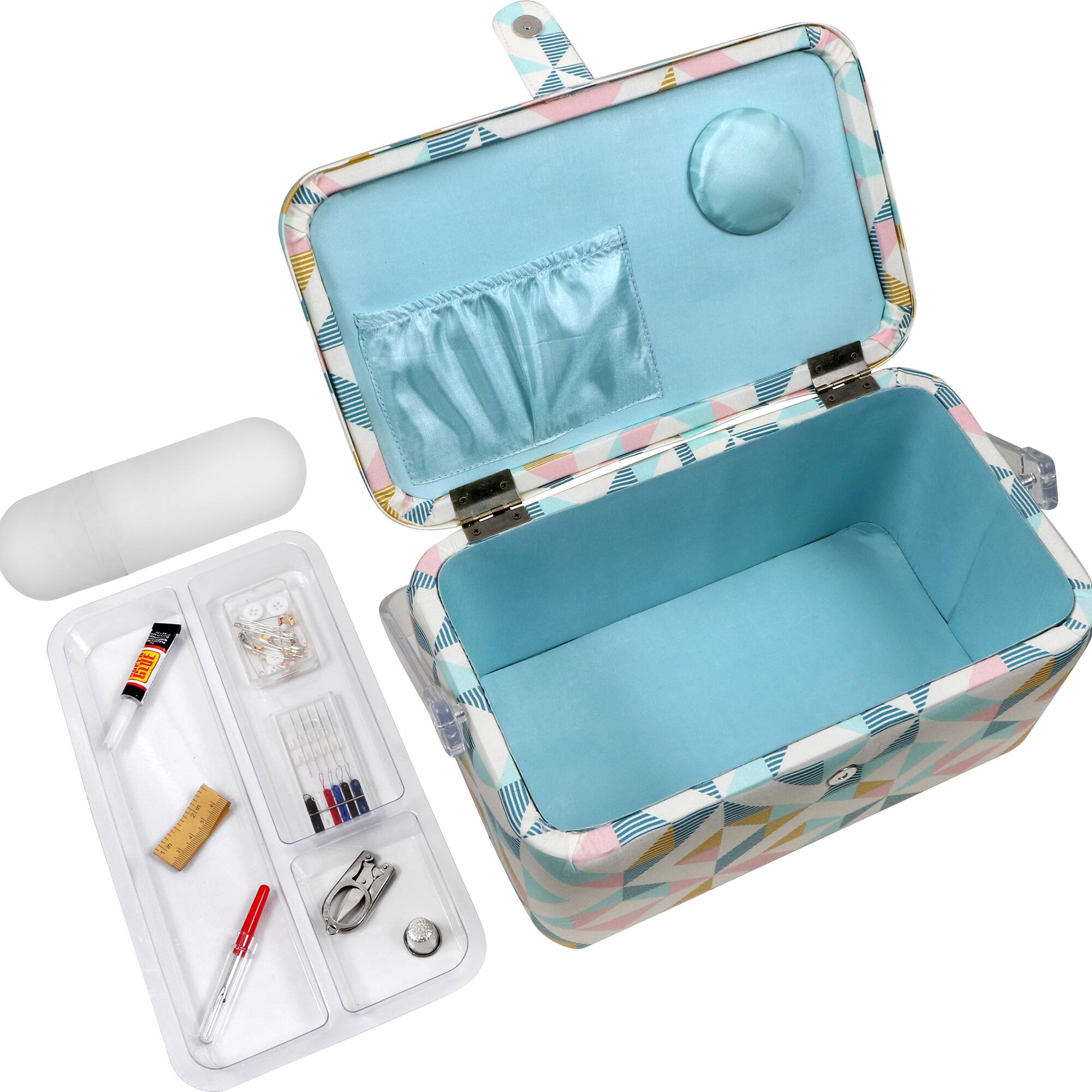 SINGER&#xAE; Large Abstract Geo Print Sewing Basket with Matching Pouch Sew Kit