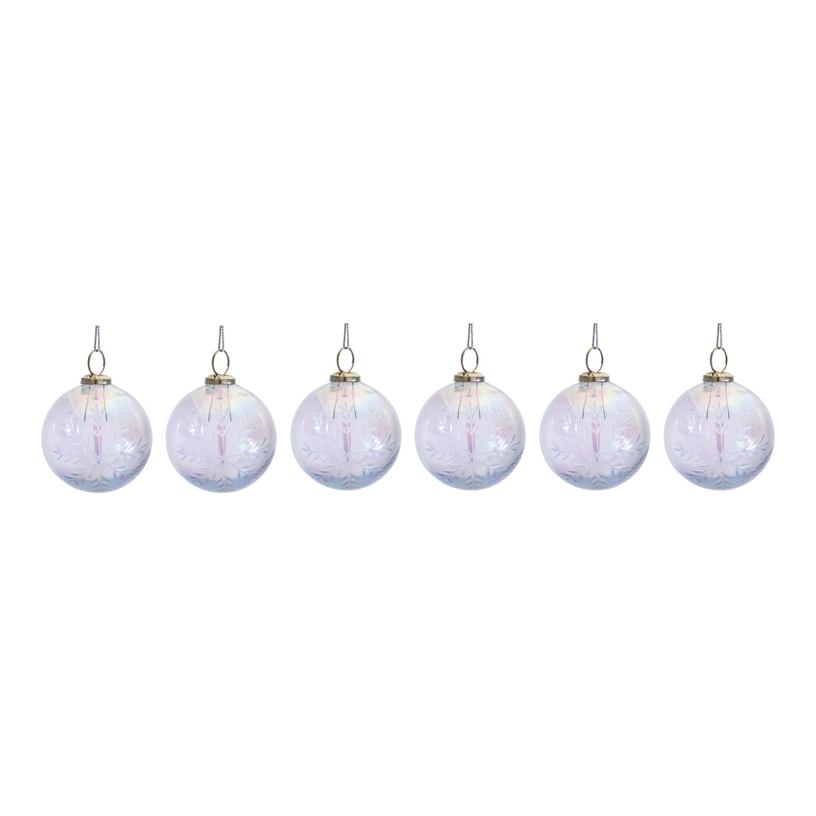 6ct. 3&#x22; Etched Iridescent Glass Ball Ornaments
