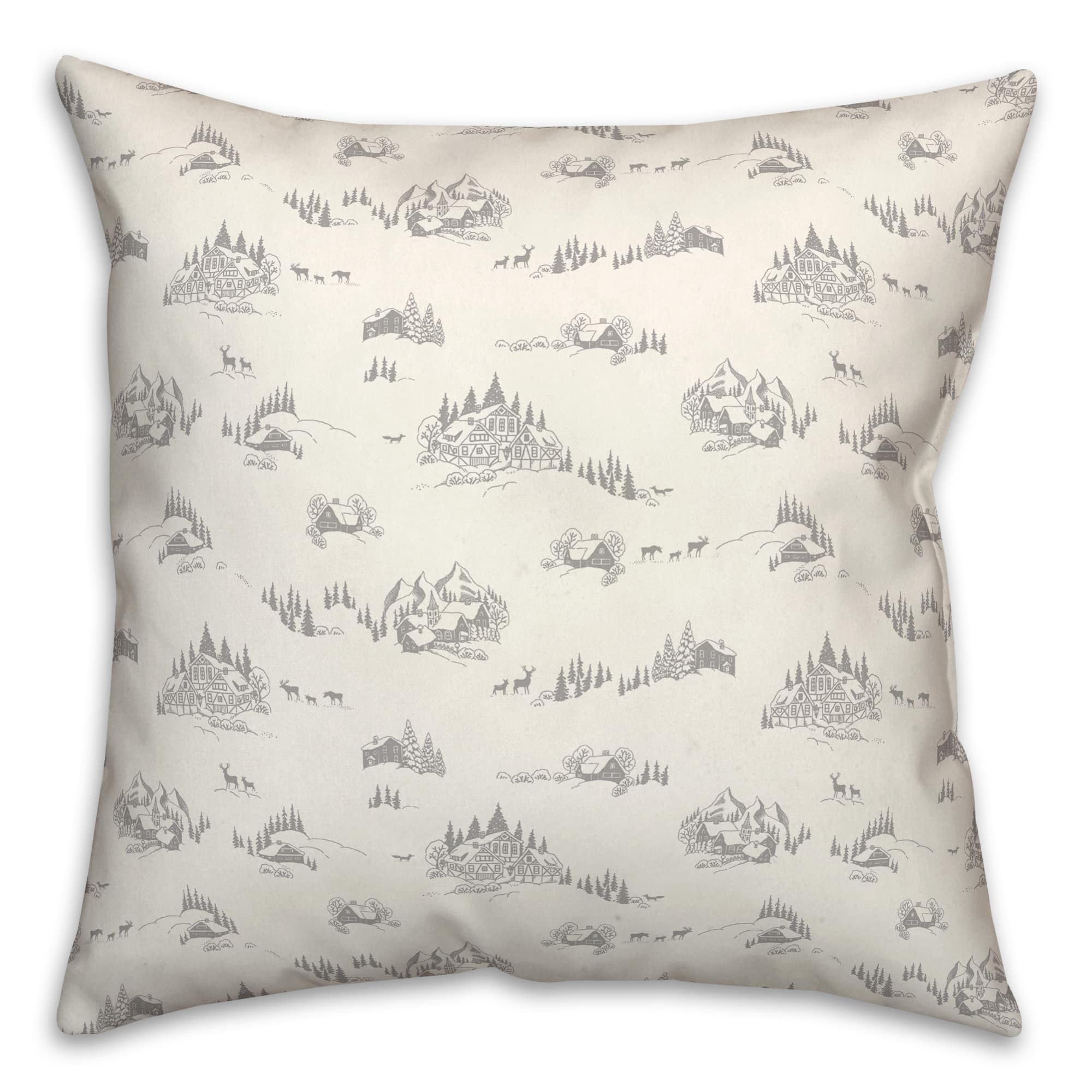 Snowy Town 18x18 Throw Pillow