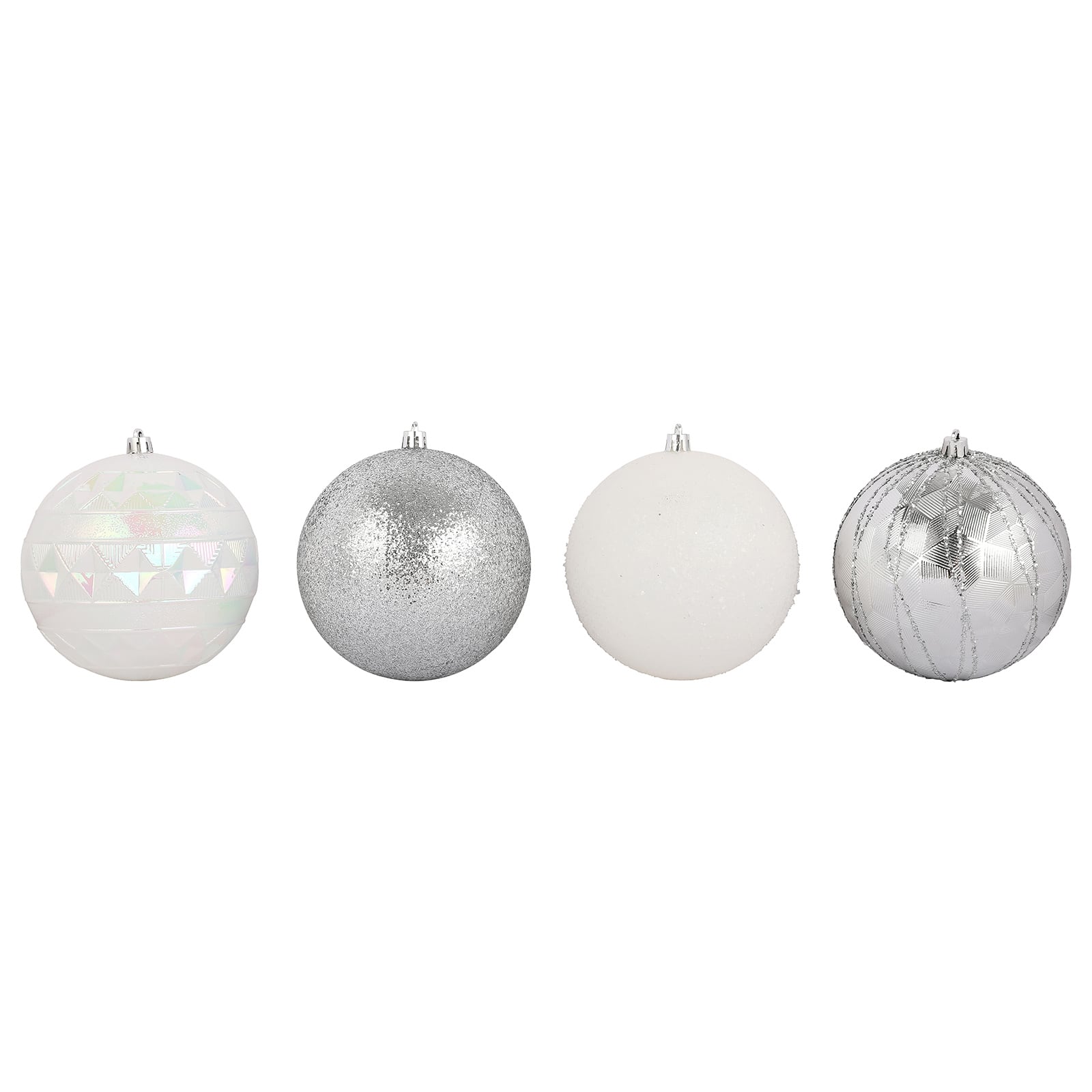 Assorted 4 Pack 4.7&#x22; Silver &#x26; White Shatterproof Ball Ornaments, 1pc. by Ashland&#xAE;
