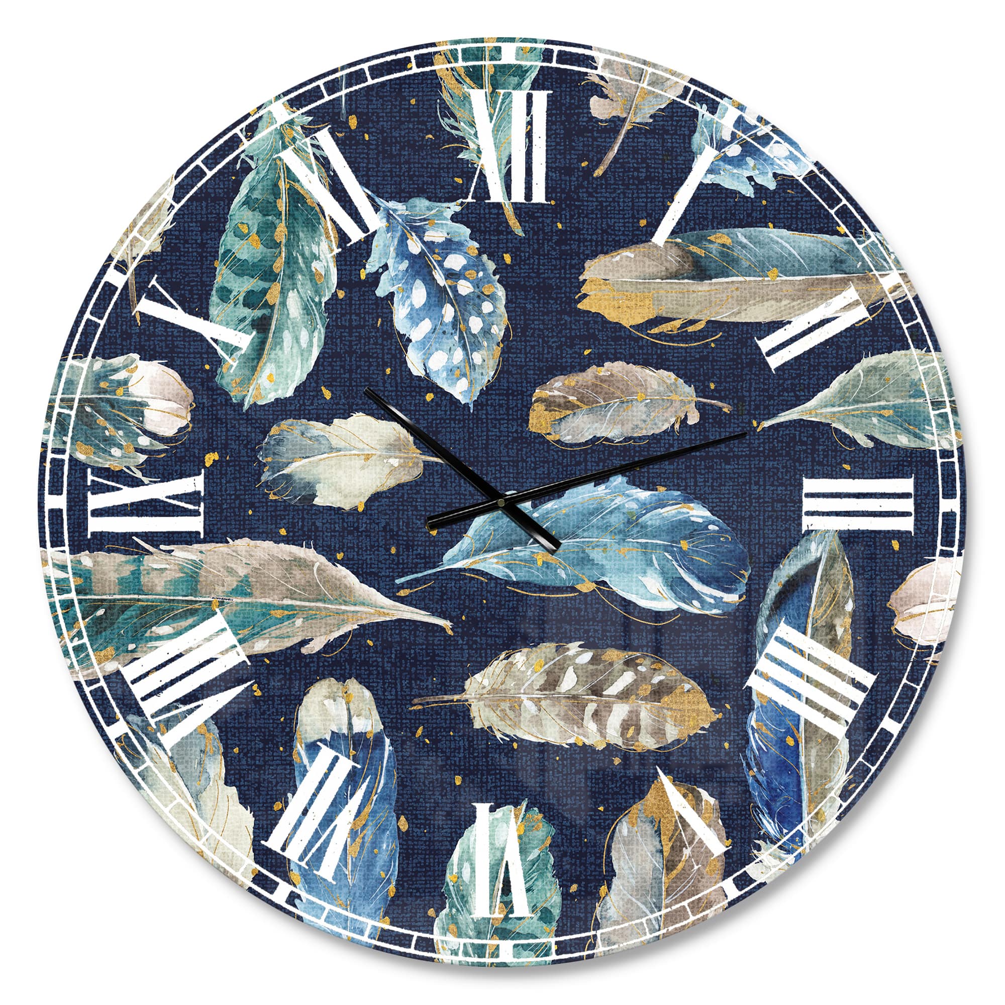 Designart 'Indigold Metallic Feathers Pattern Traditional Wall Clock