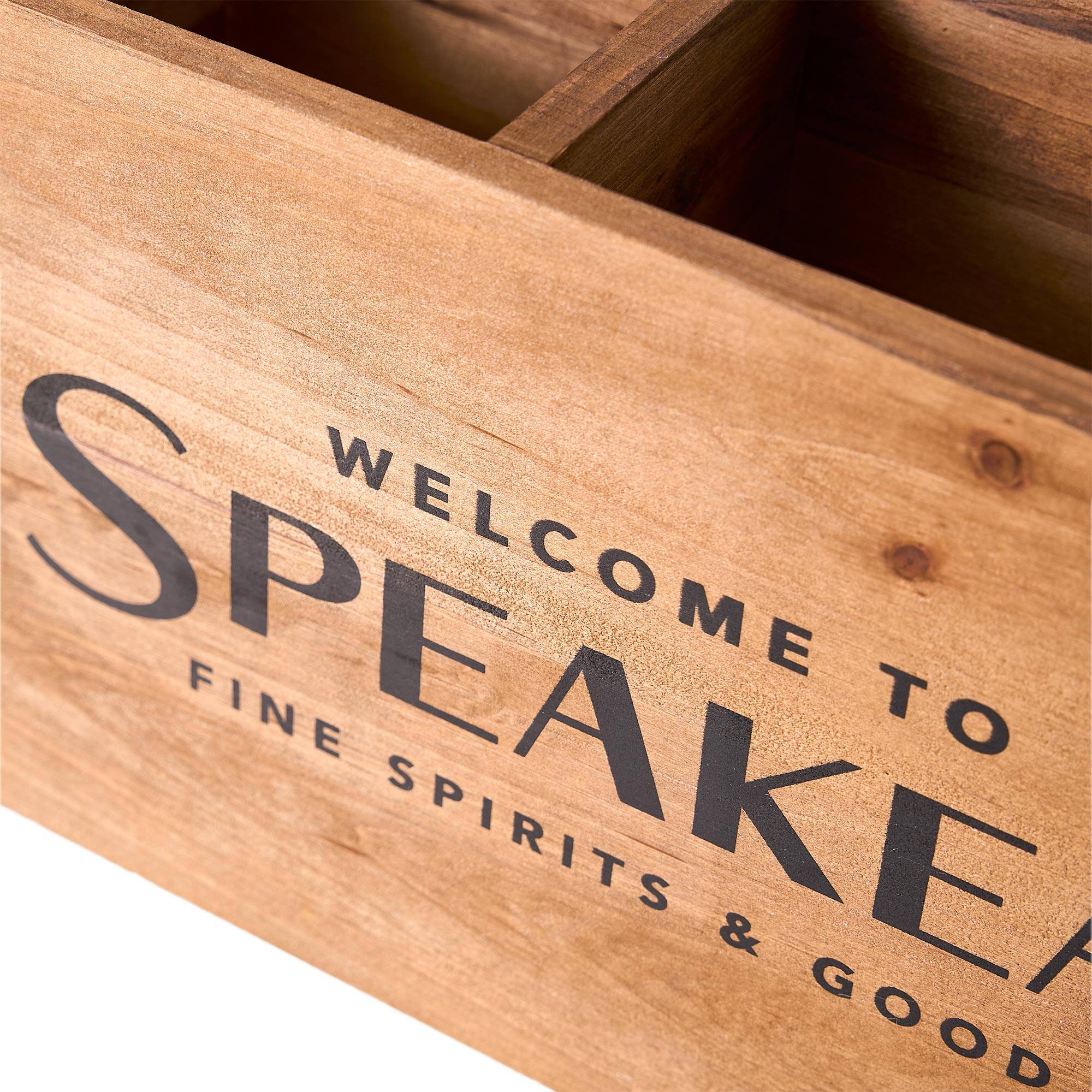 American Art Decor The Speakeasy Wood Crate Bottle Holder with Metal Handles - 7" x 14" x 8"