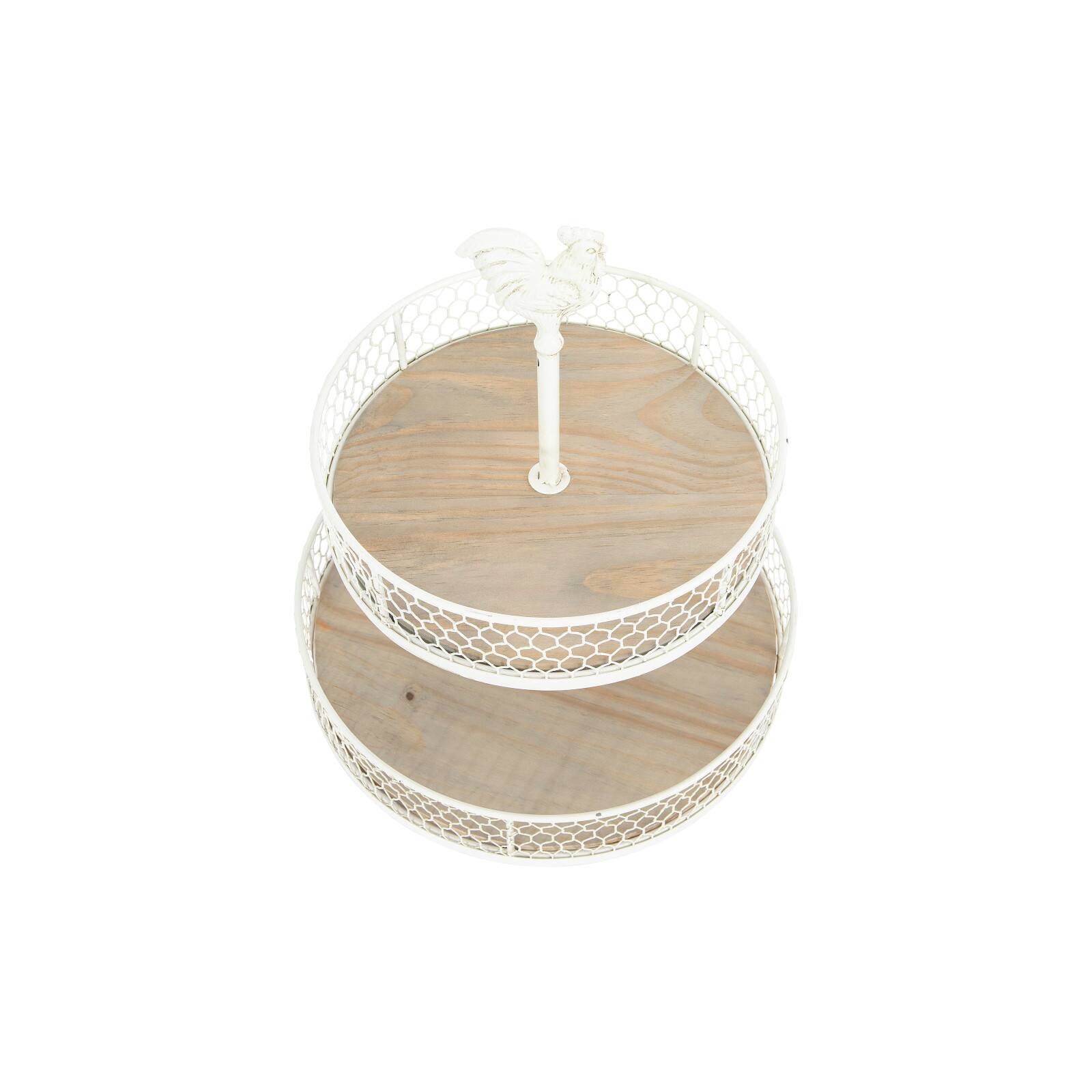 Hello Honey&#xAE; 18.5&#x22; 2-Tier Wood &#x26; Metal Round Trays With Rooster Top
