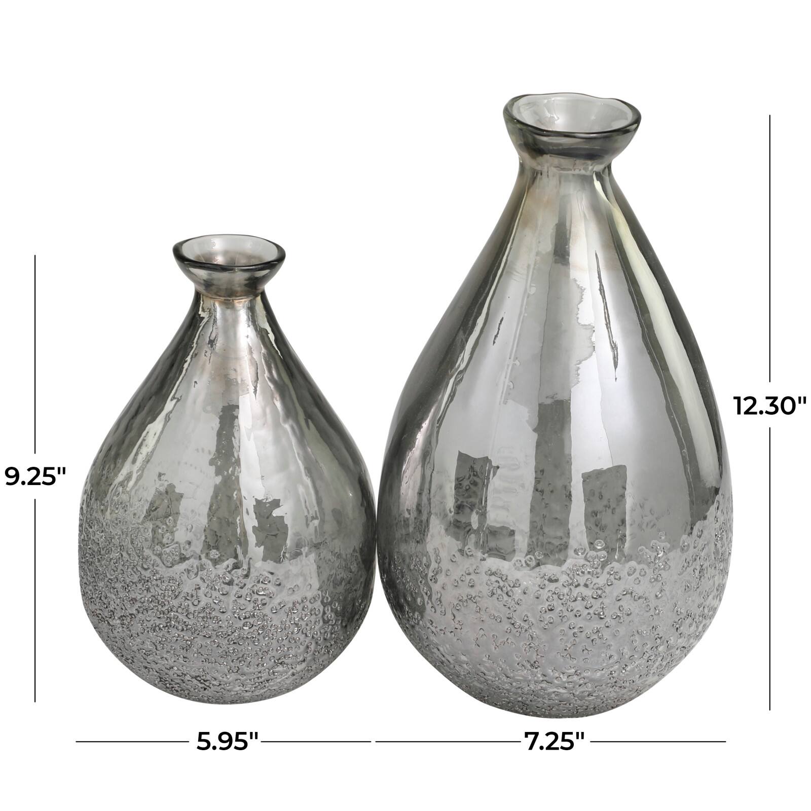 Gray Glass Textured Teardrop Vase Set
