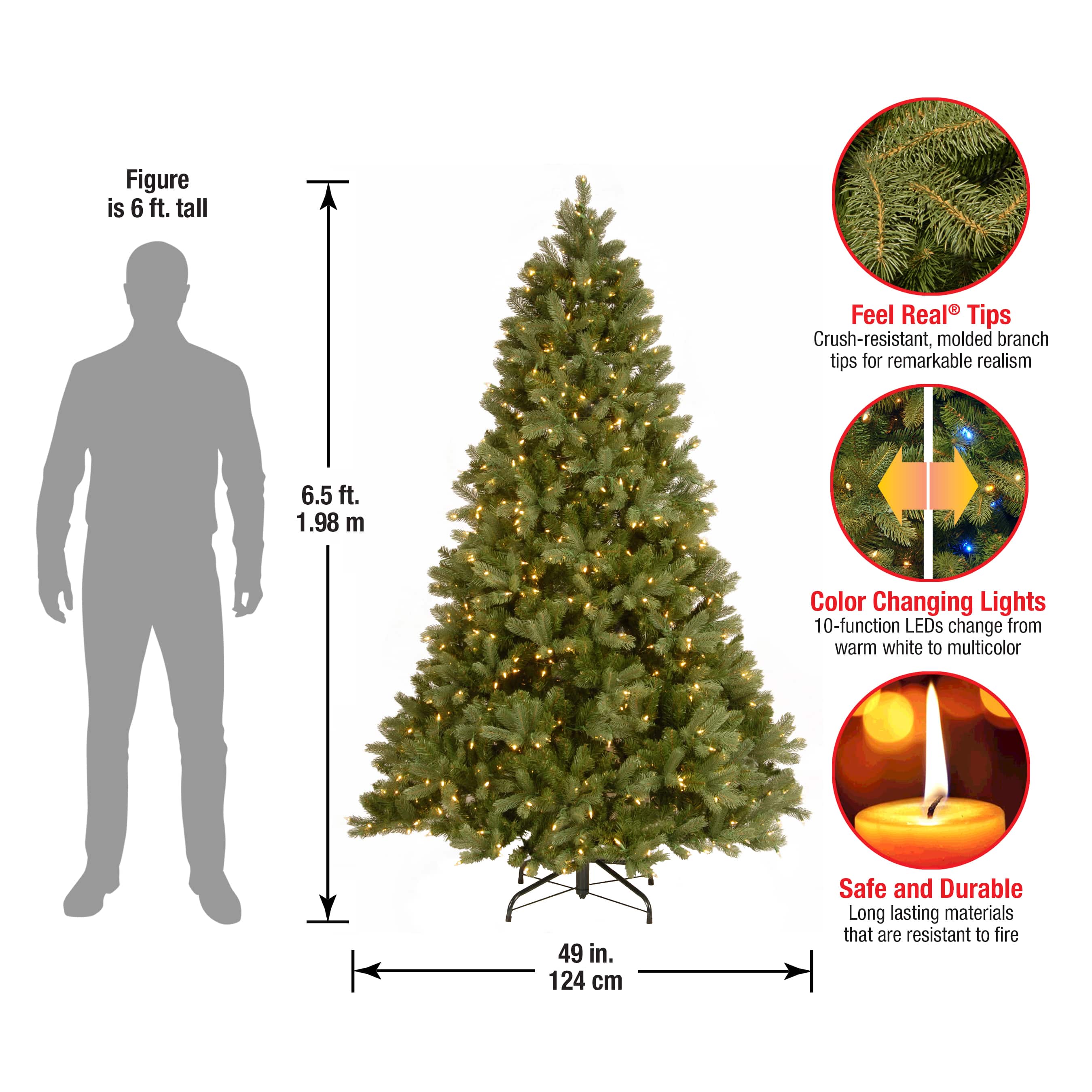 6.5 ft. Pre-lit Feel Real&#xAE; PowerConnect&#x2122; Downswept Douglas Fir Full Artificial Christmas Tree, Dual Color&#xAE; LED Lights