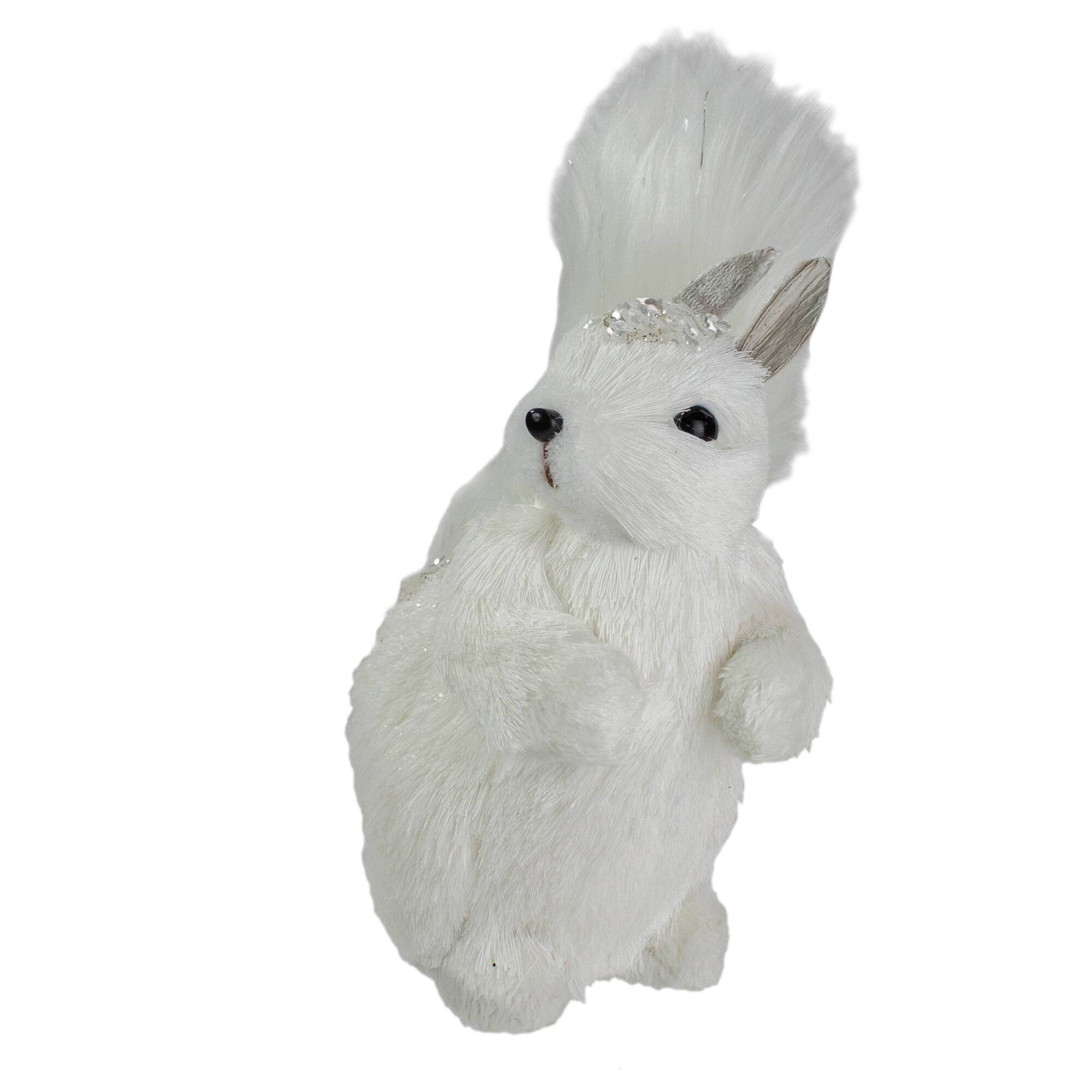 9" White Squirrel with Silver Gems Christmas Tabletop Decoration