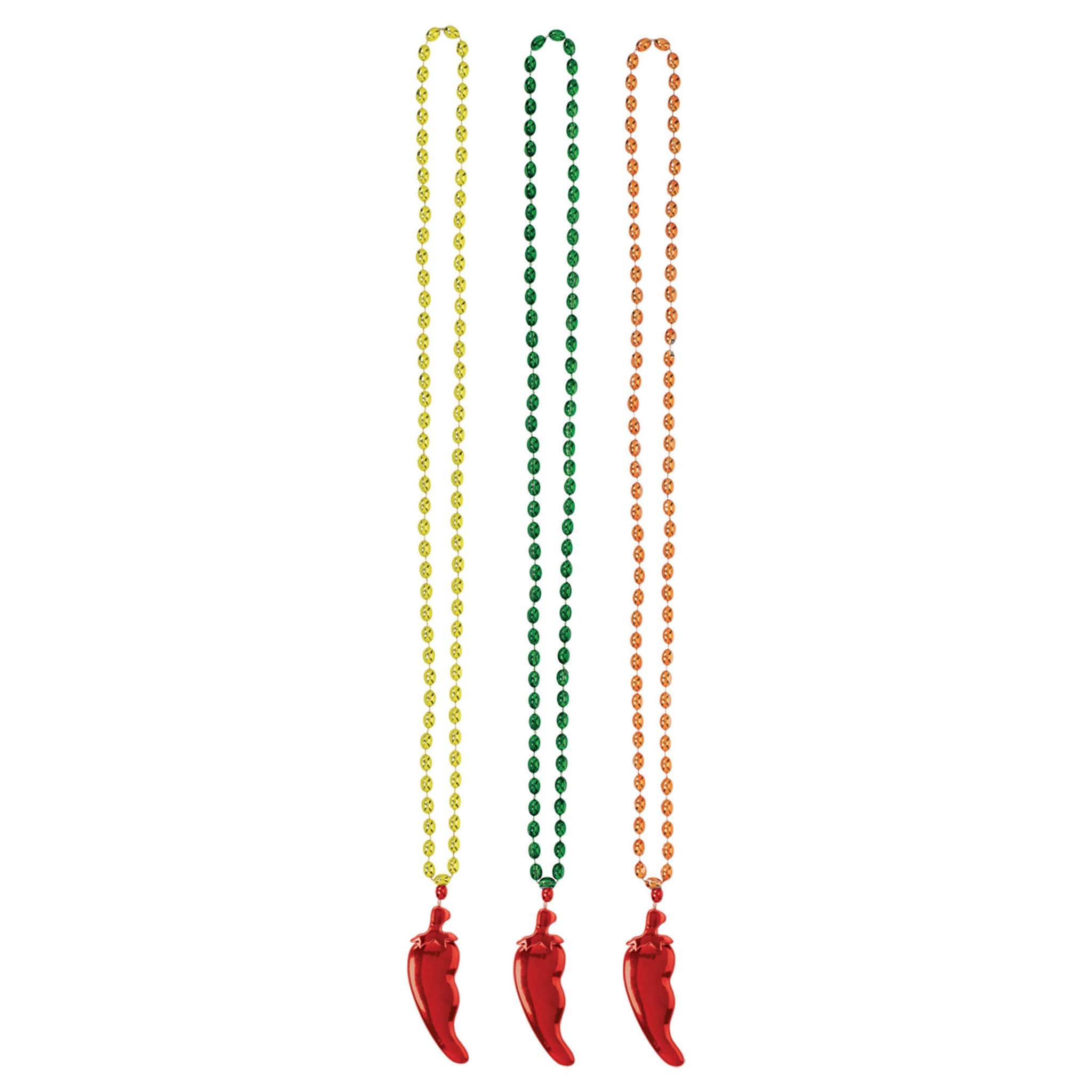 Cinco de Mayo Chili Pepper Pendant Bead Necklace, 18ct.