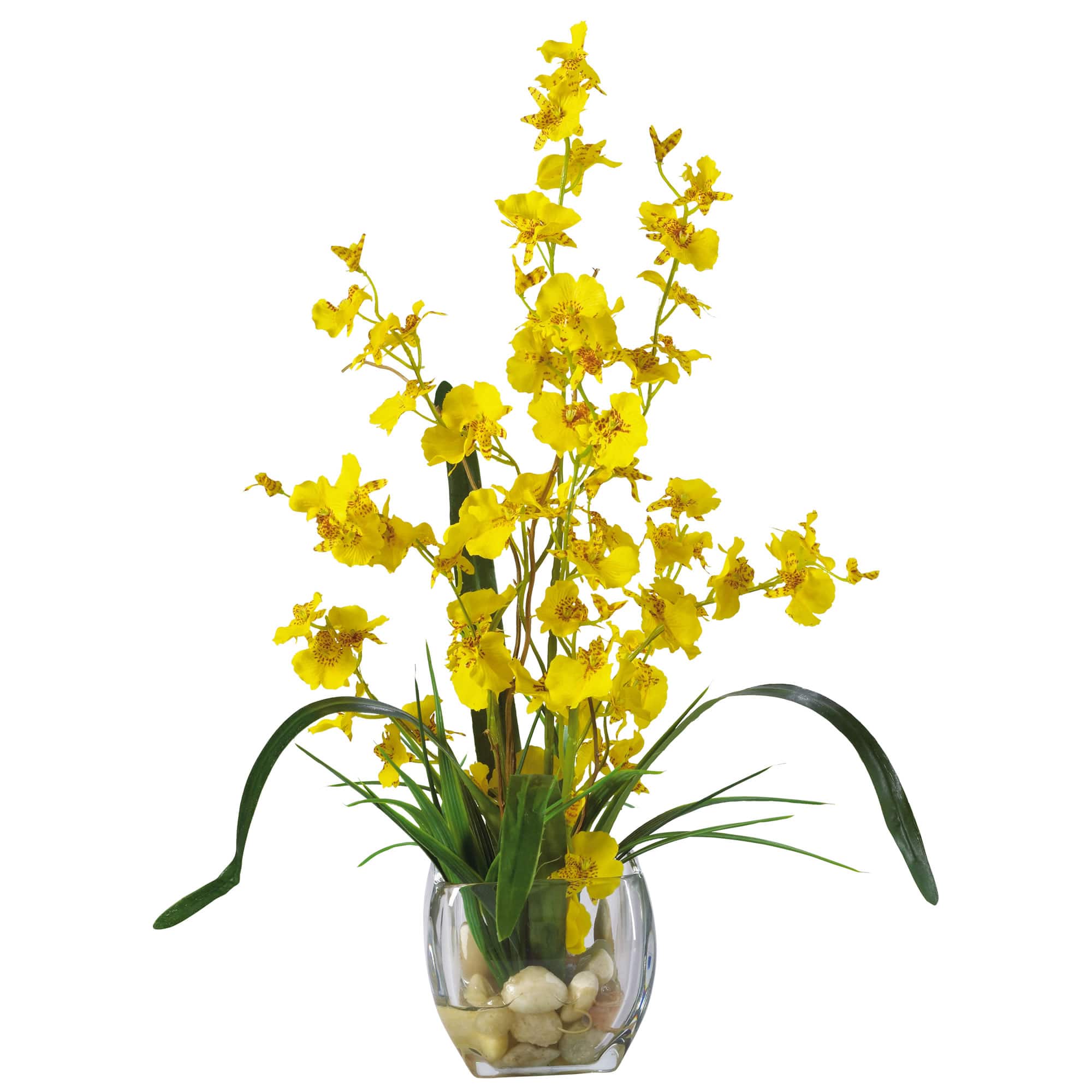 19&#x22; Yellow Dancing Lady Orchid Arrangement in Glass Vase