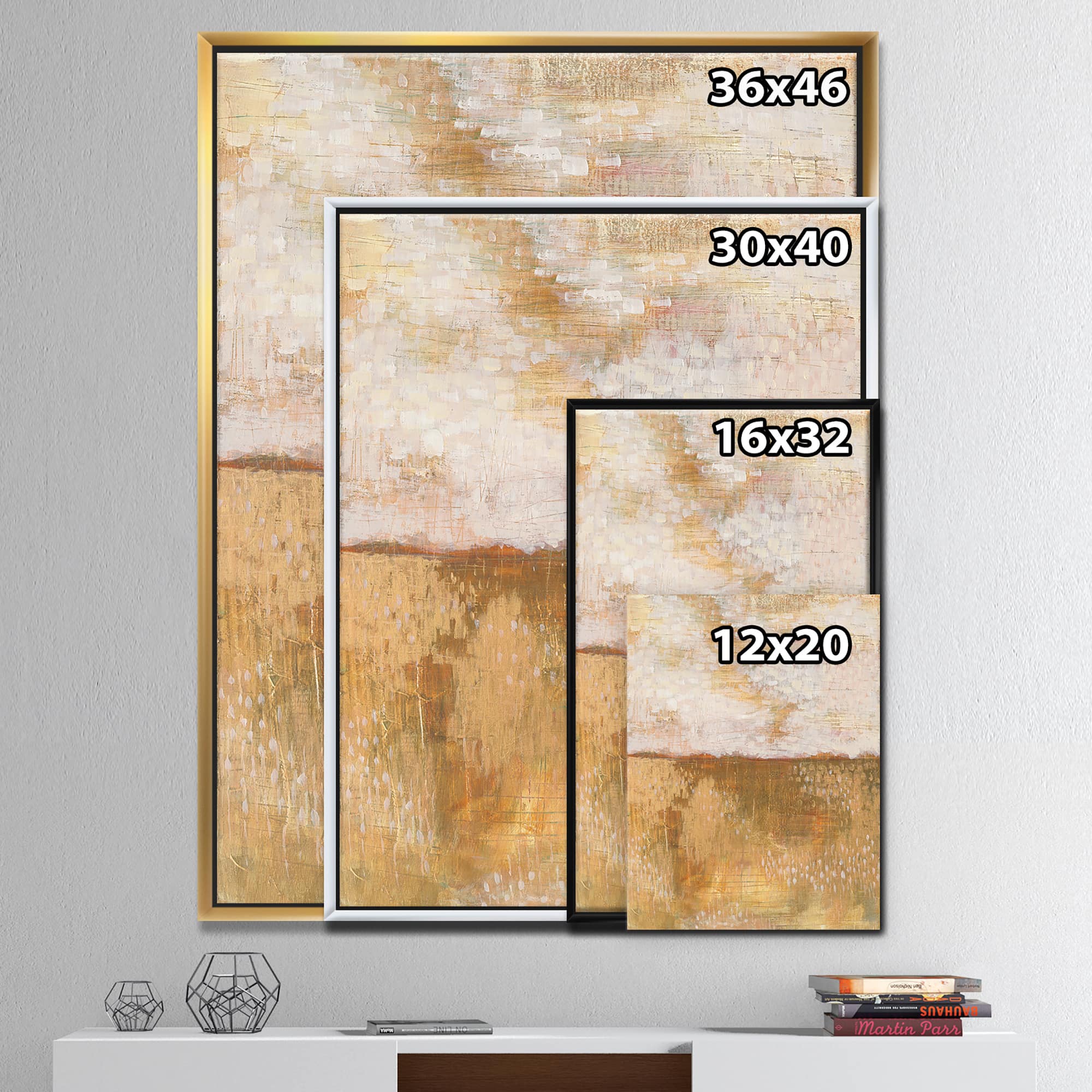 Designart - Amber Modern Horizon - Abstract Canvas in Gold Frame