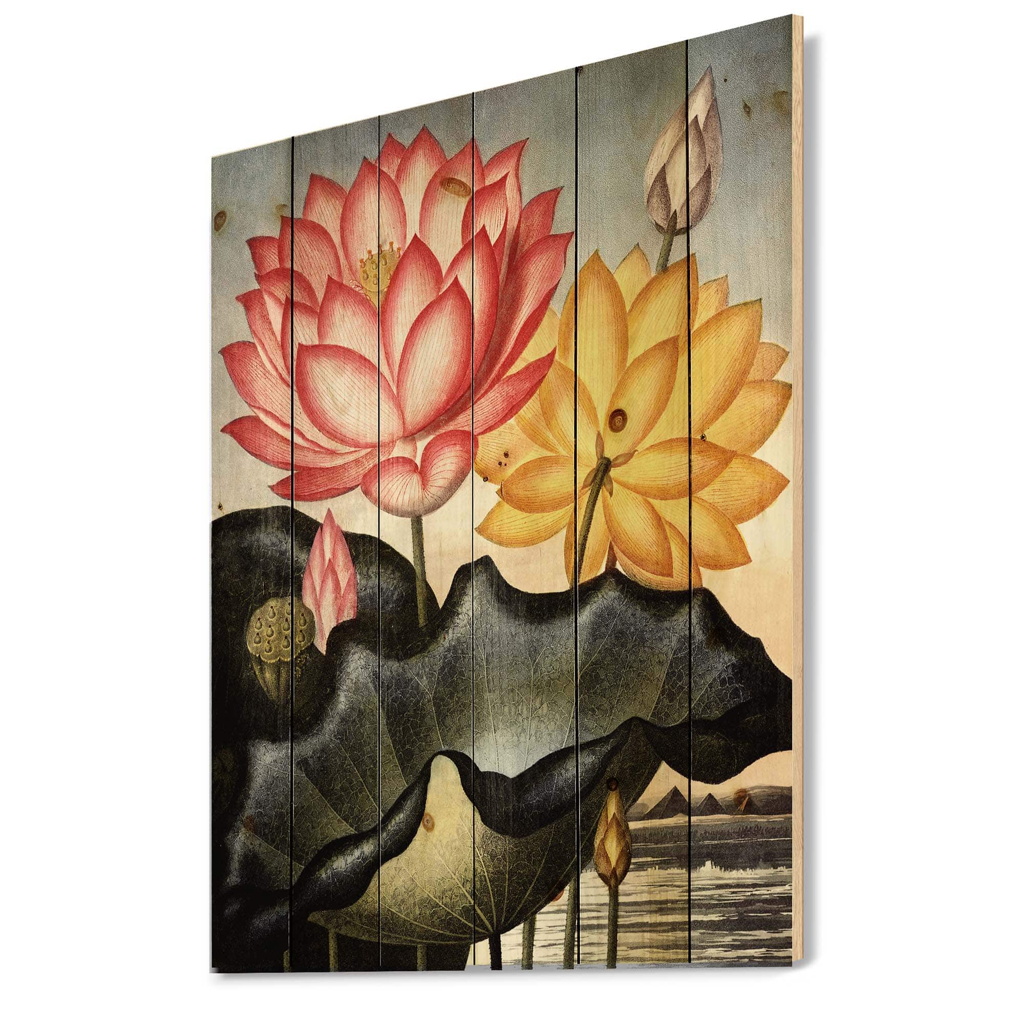 Designart - Vintage Flowers II - Traditional Print on Natural Pine Wood