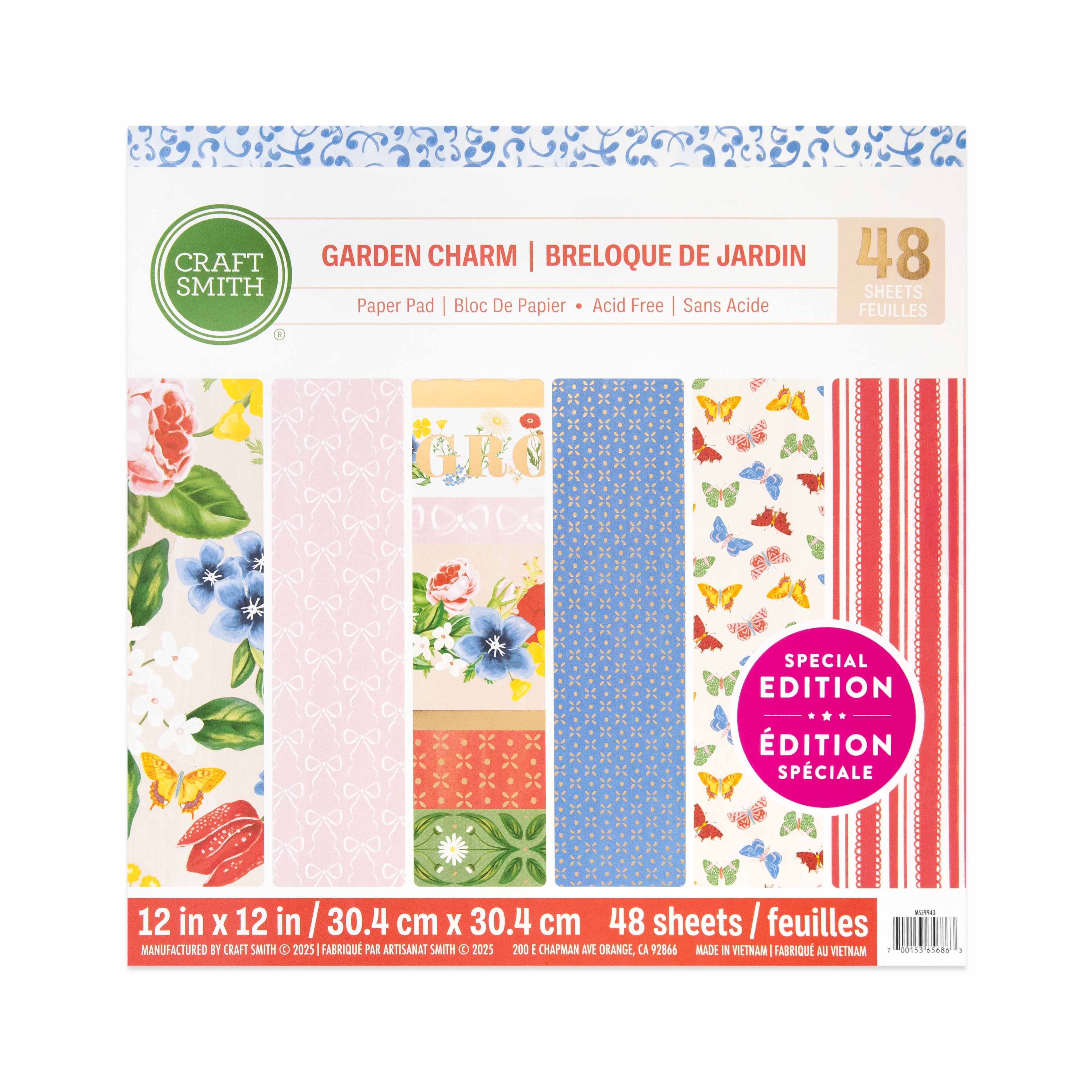 Bloc de papier Breloque de jardin de 30,4&#xA0;cm x 30,4&#xA0;cm de Craft Smith, 48&#xA0;feuilles