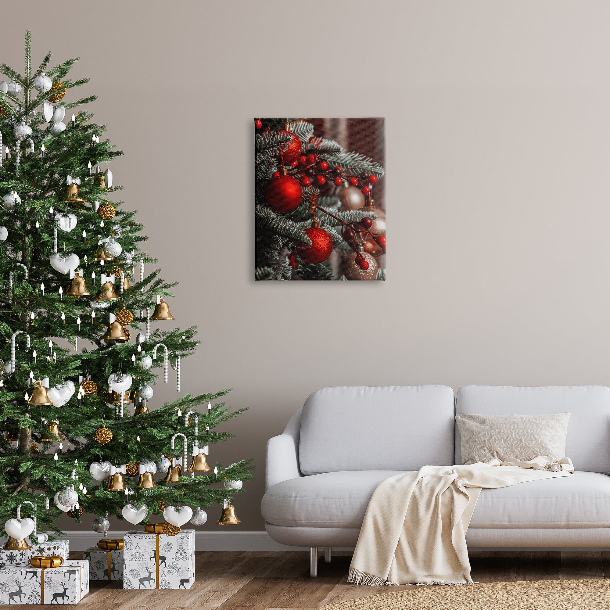 Stupell Industries Hanging Red Ornaments Christmas Tree Canvas Wall Art