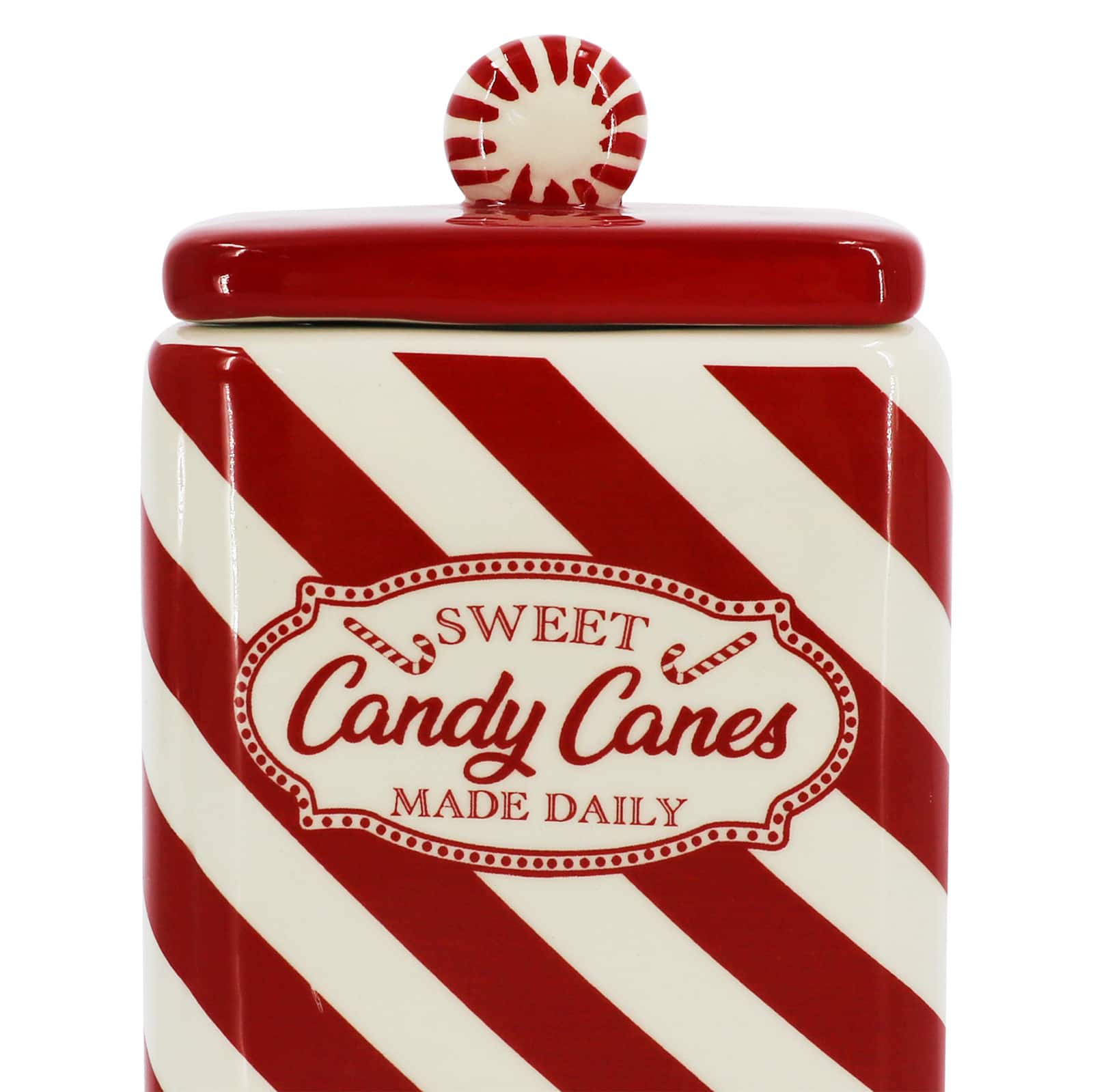 7.5&#x22; Red &#x26; White Candy Cane Ceramic Container by Ashland&#xAE;