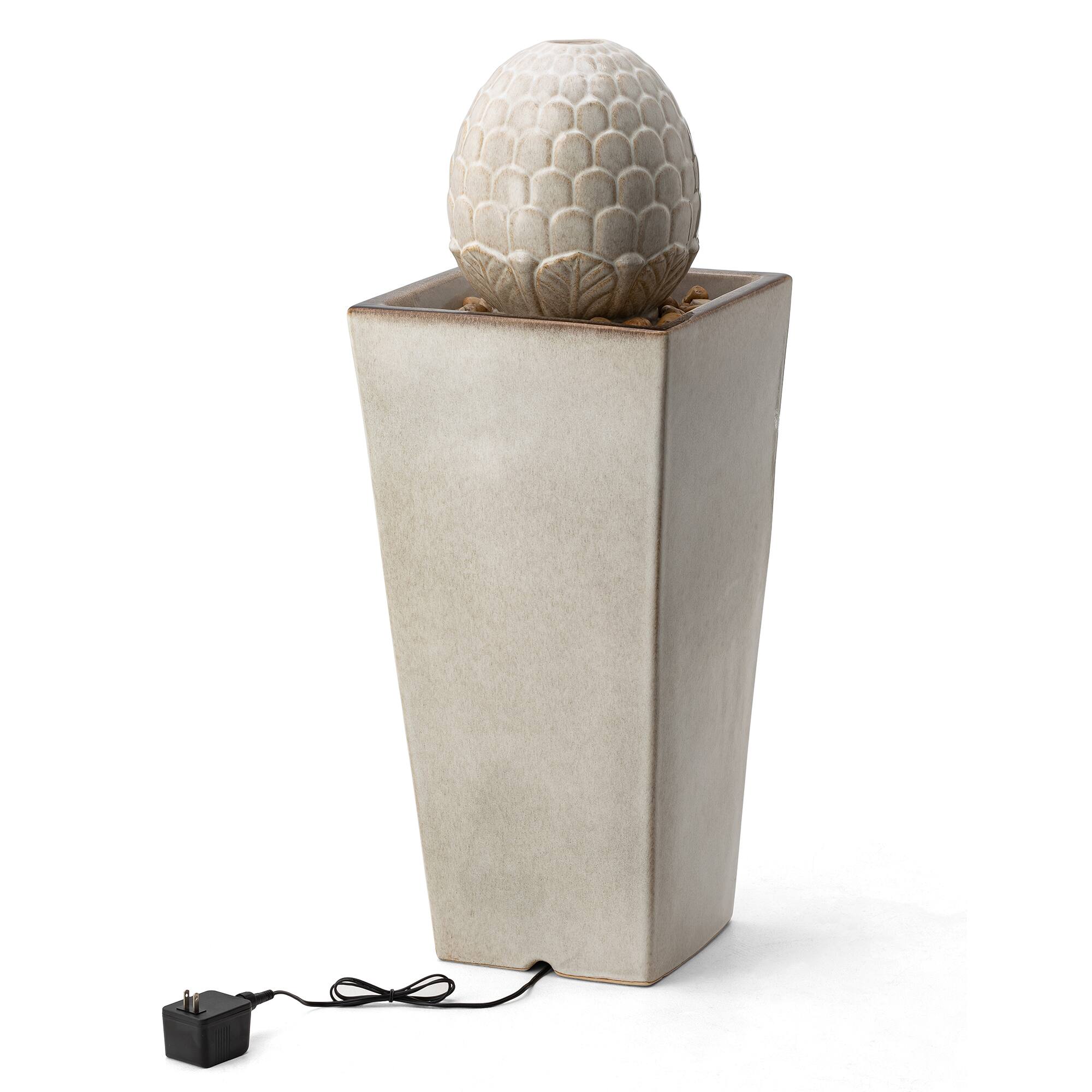 Glitzhome&#xAE; 36&#x22; Oversized Sand Beige LED Ceramic Pedestal Fountain