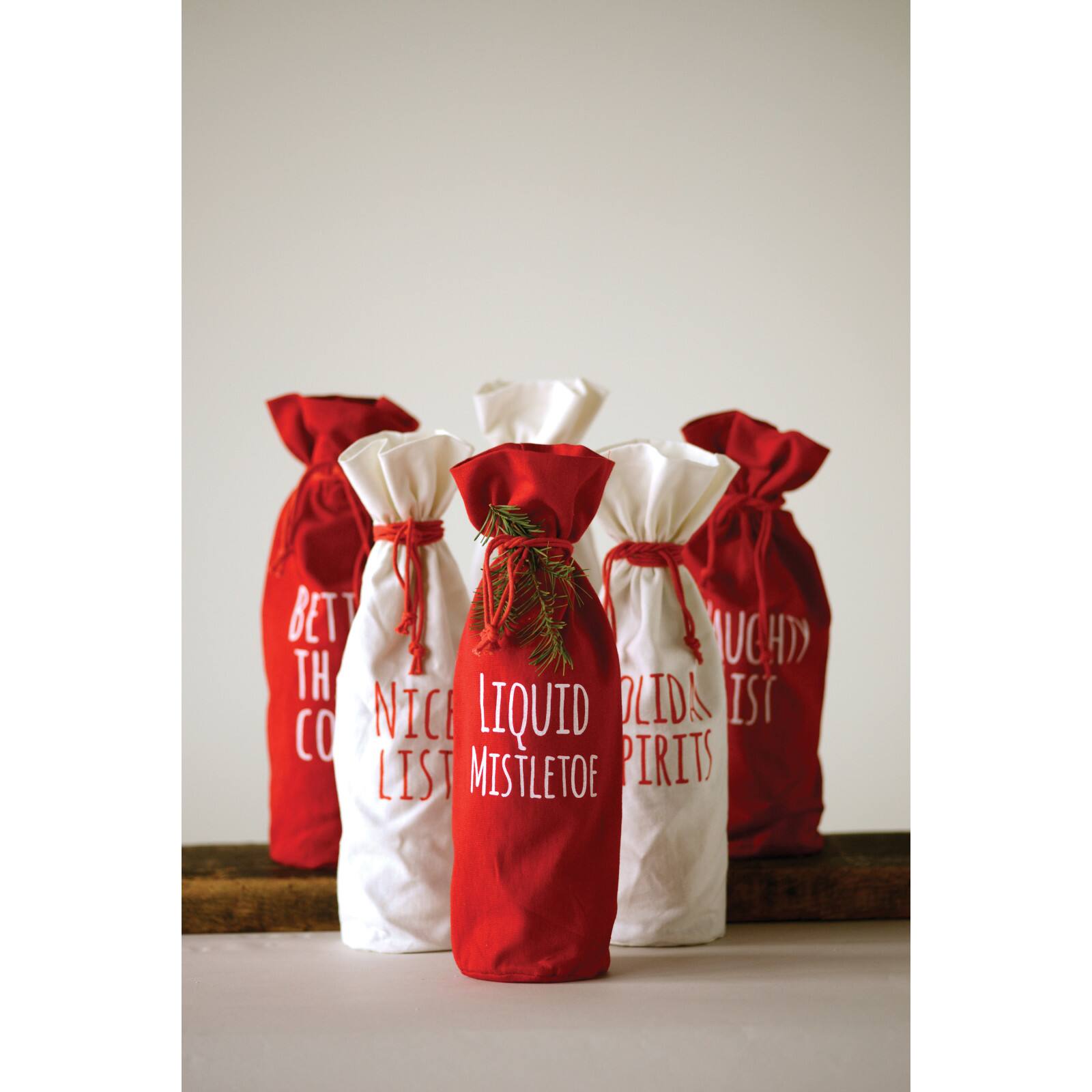 Hello Honey® 13.5" Holiday Fabric Drawstring Wine Bag Set