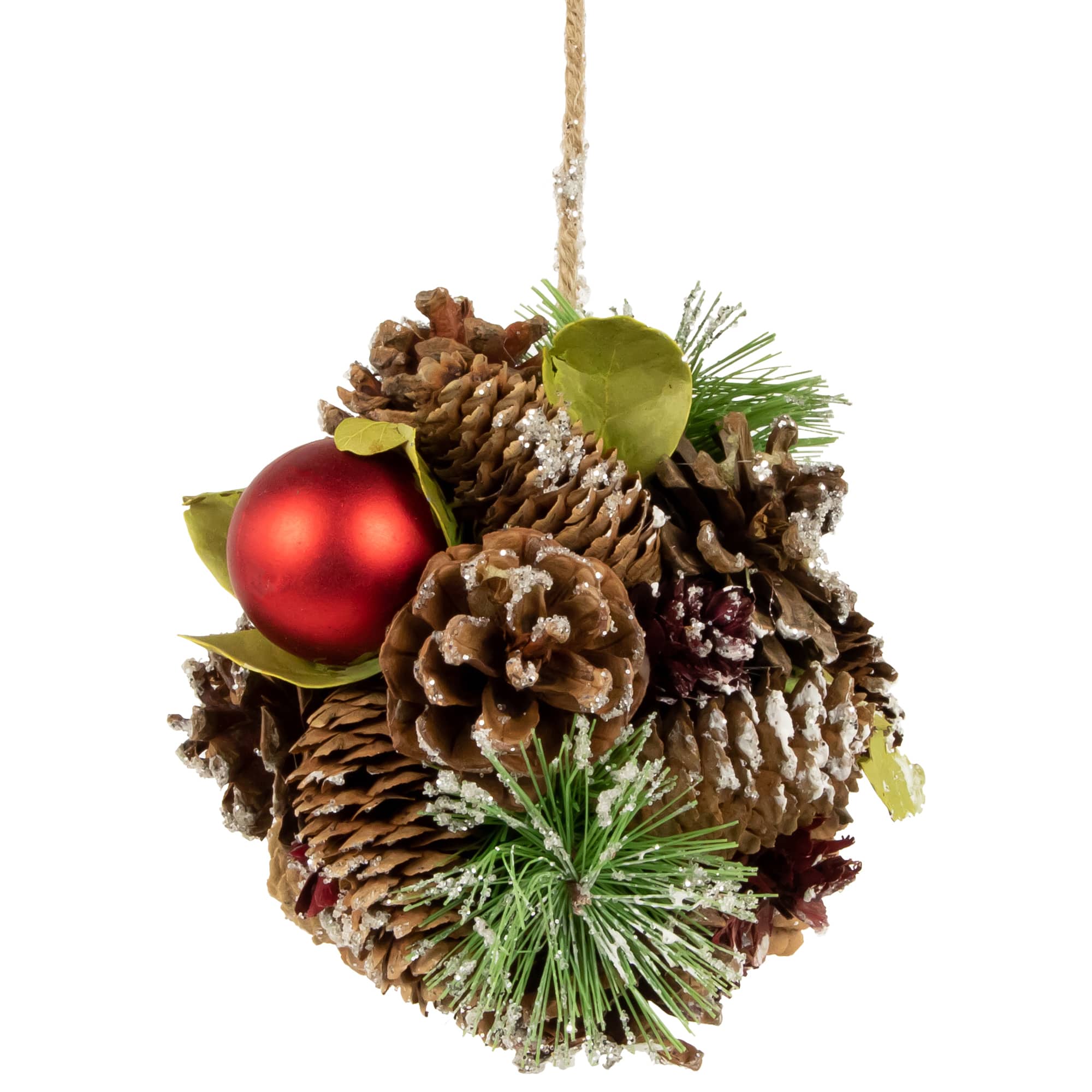 5.5" Red Ornament Pinecone and Mixed Foliage Hanging Christmas Ball Ornament
