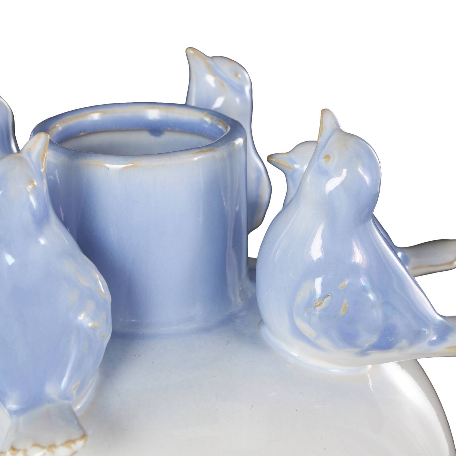 13&#x22; White Ceramic Bird Decorative Vase with Blue Accents