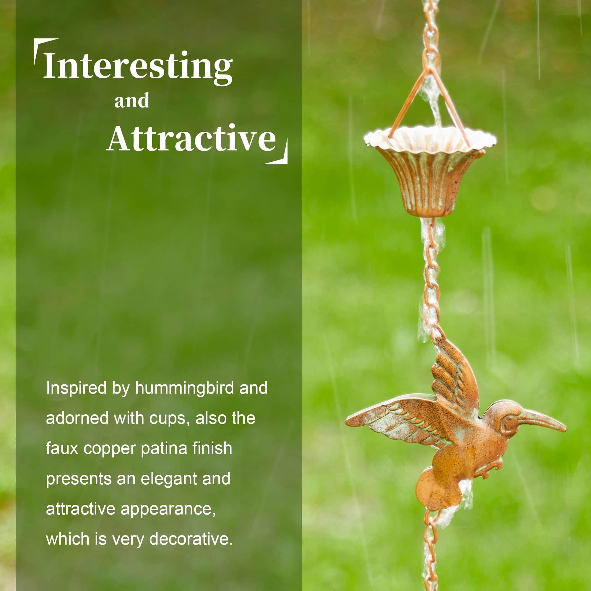 Glitzhome® 8.5ft. Faux Copper Patina Bird & Cup Rain Chain