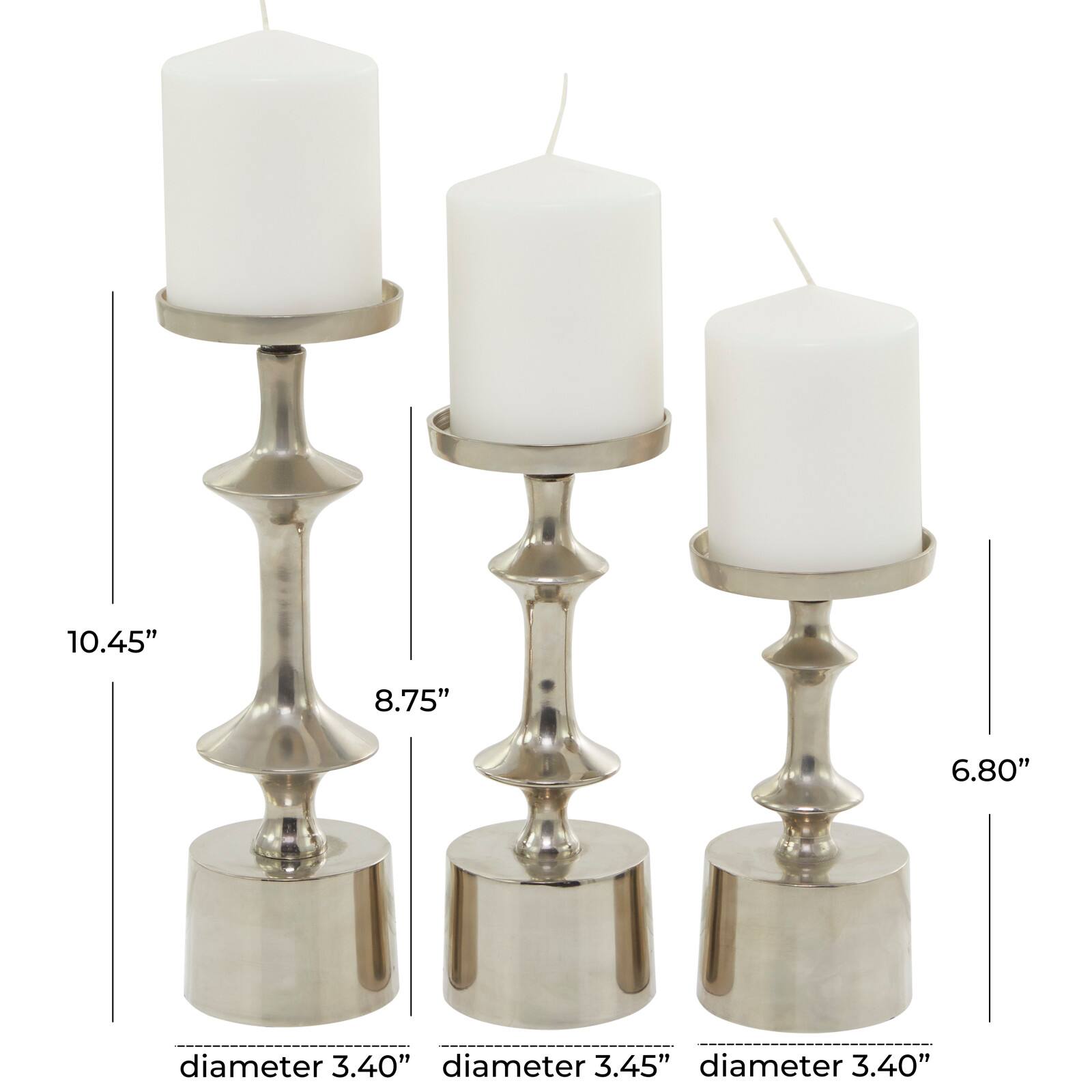 CosmoLiving by Cosmopolitan Silver Aluminum Pillar Candle Holder Set