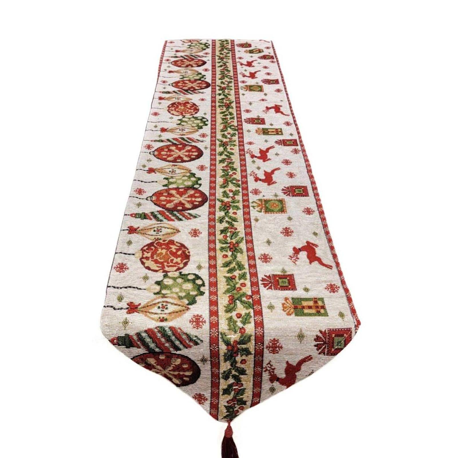 Wizardi 13.75&#x22; x 67&#x22; Christmas Table Runner with Holiday Icons