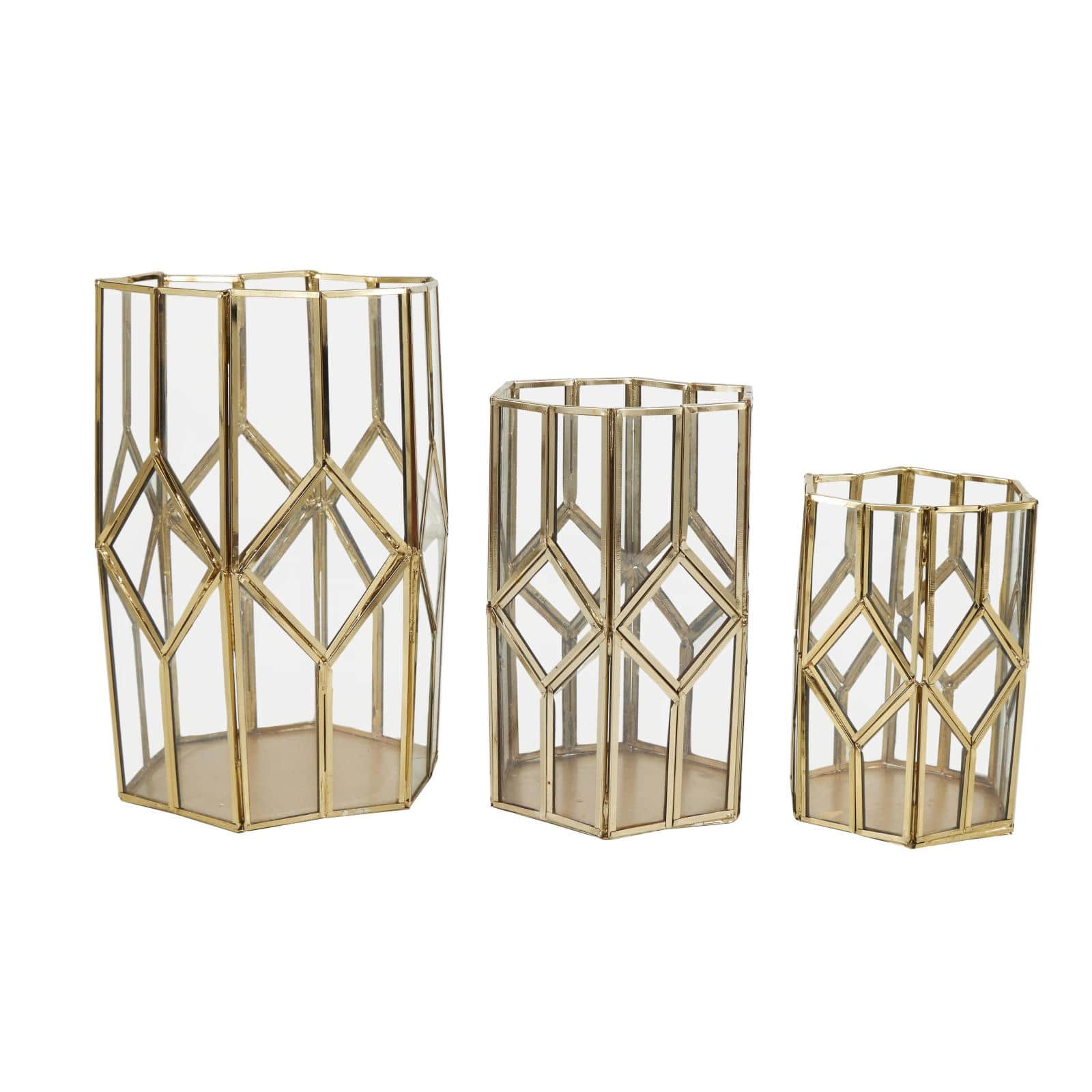 CosmoLiving by Cosmopolitan Gold Line & Diamond Hexagon Candle Lantern Set