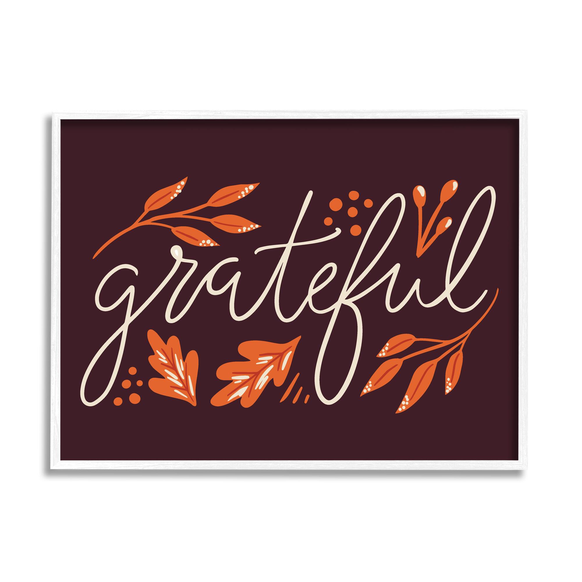 Stupell Industries Grateful Autumnal Leaves Phrase Framed Giclee Art
