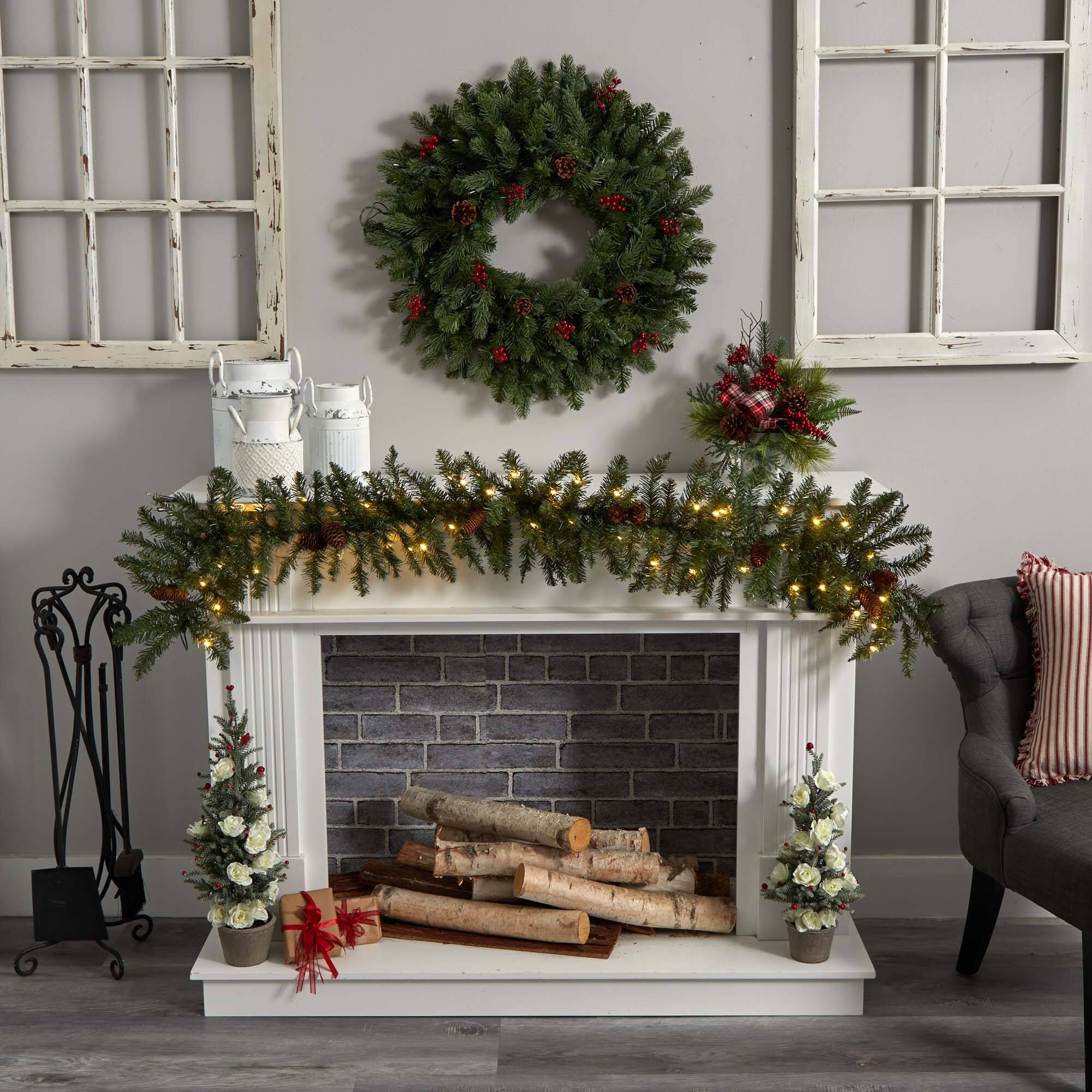 6ft. Pre-Lit Mixed Alaskan Pine & Pinecones Artificial Christmas Garland