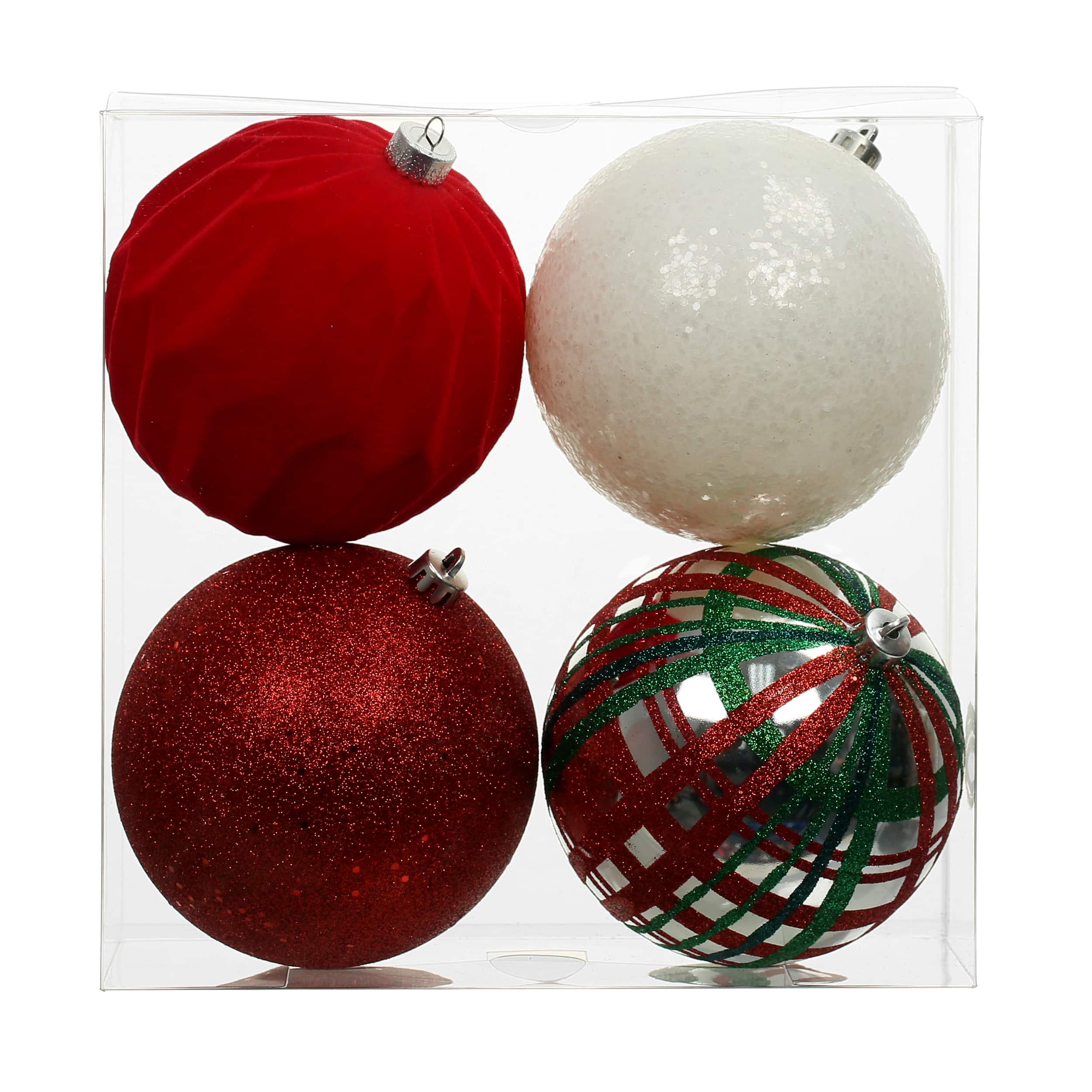 Assorted 4 Pack 4.7&#x22; Red, Green &#x26; White Peppermint Lane Shatterproof Ball Ornaments, 1pc. by Ashland&#xAE;