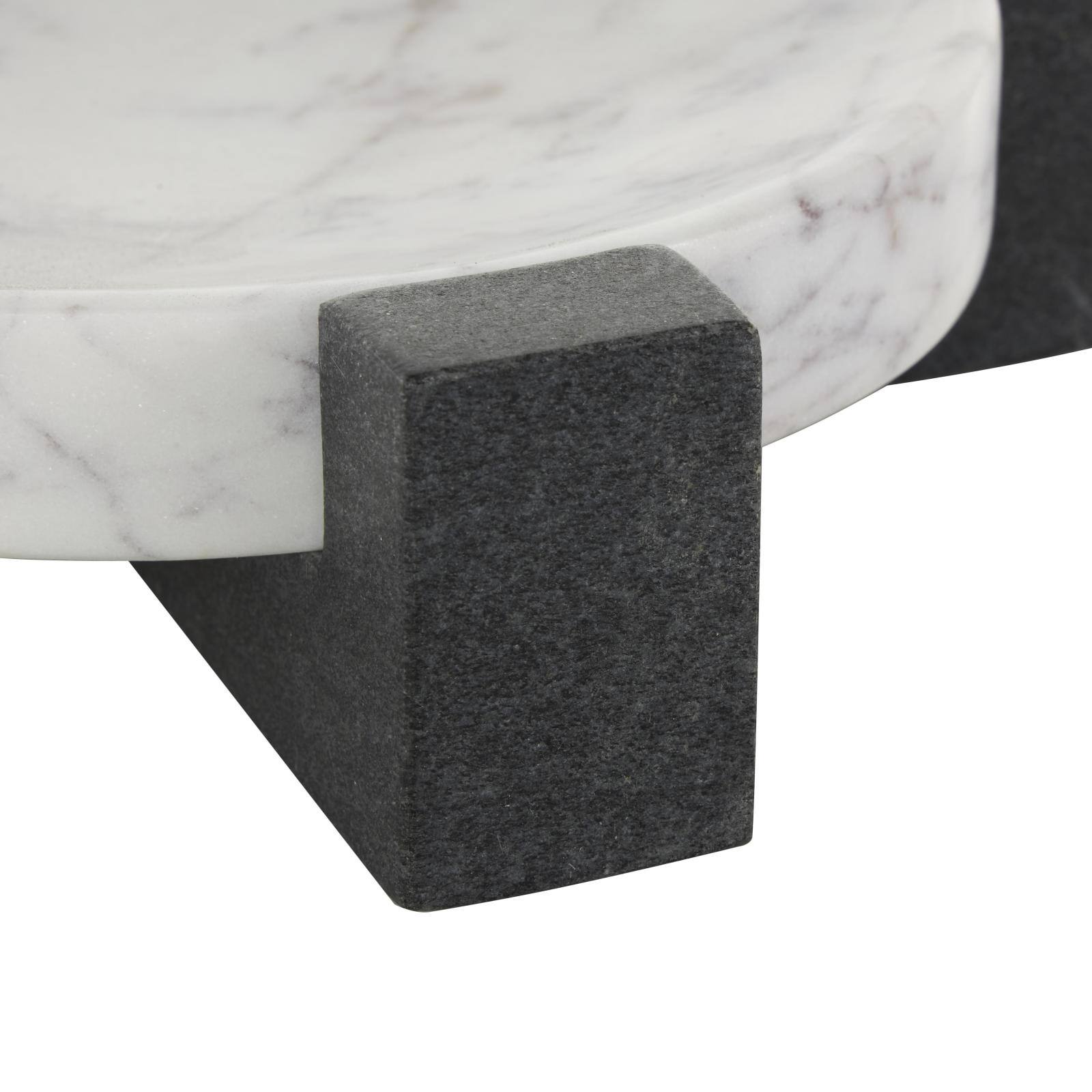 8.25" White Marble Round Tray with Black X-Shaped Base