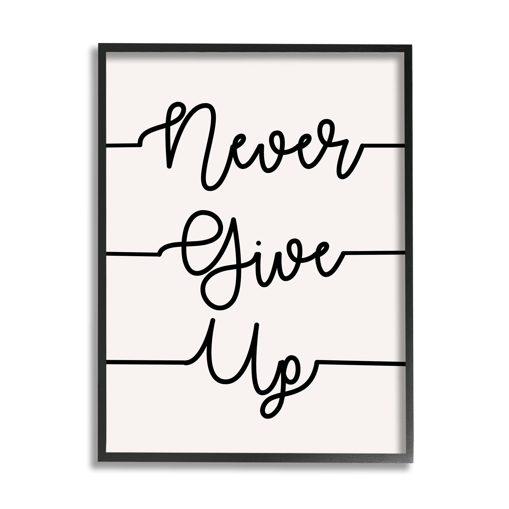 Stupell Industries Never Give Up Phrase Abstract Line Typography Framed Wall Art