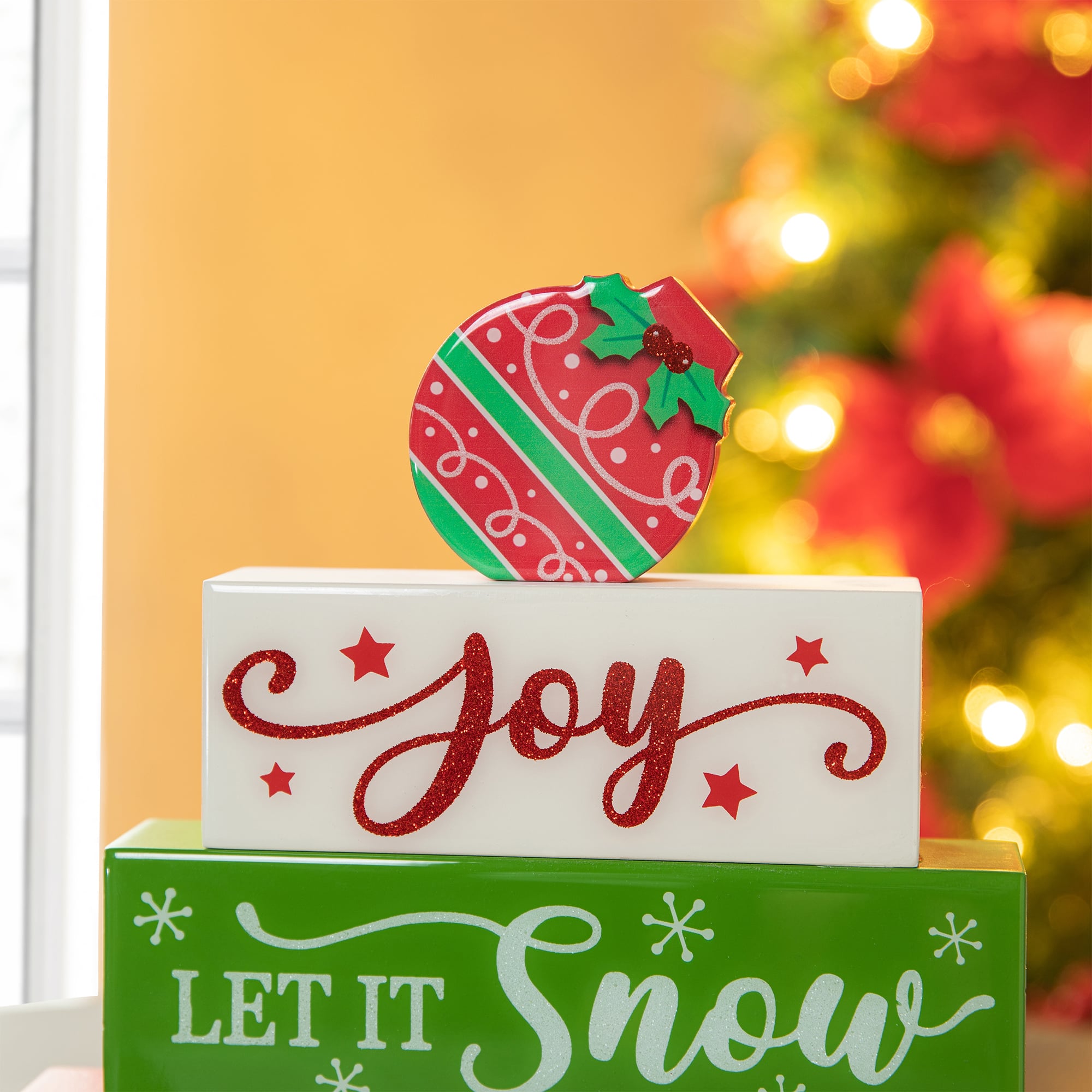 Glitzhome&#xAE; 9.5&#x22; Christmas Wooden Block Word Sign