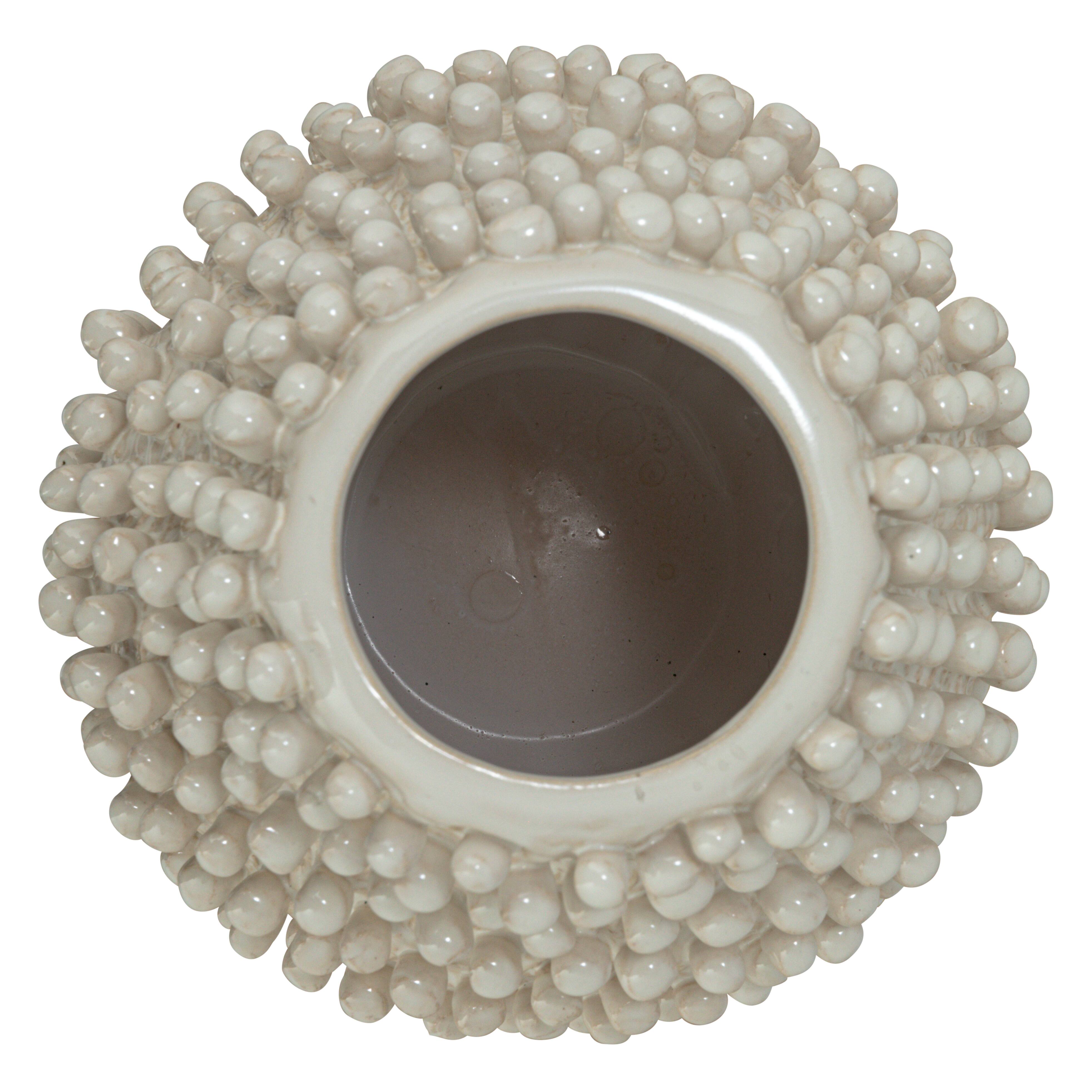 Hello Honey® 10" Cream Round Embossed Stoneware Formed Vase