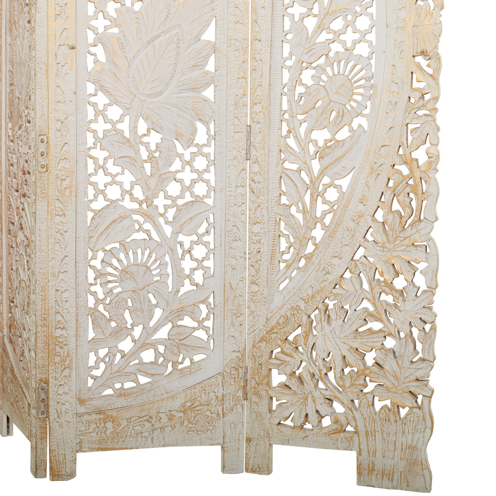 White Mango Wood Eclectic Room Divider Screen, 72 &#x22; x 60 &#x22; x 2 &#x22;