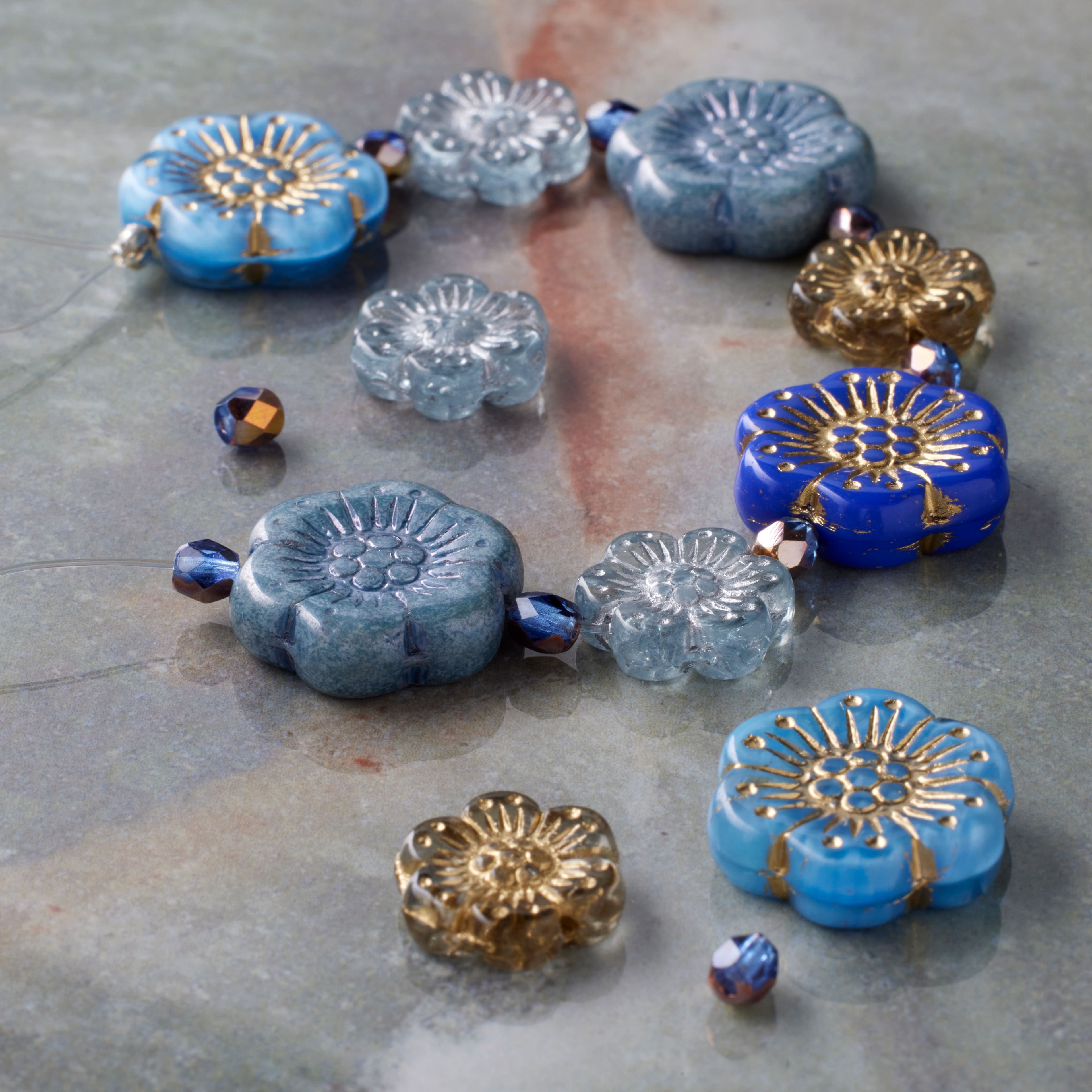 Blue Garden Czech Glass Flower Bead Mix by Bead Landing&#x2122;