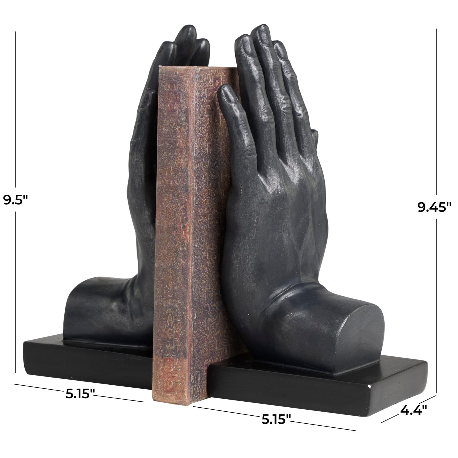 9.5&#x22; Black Polystone Hand Bookends, 2ct.