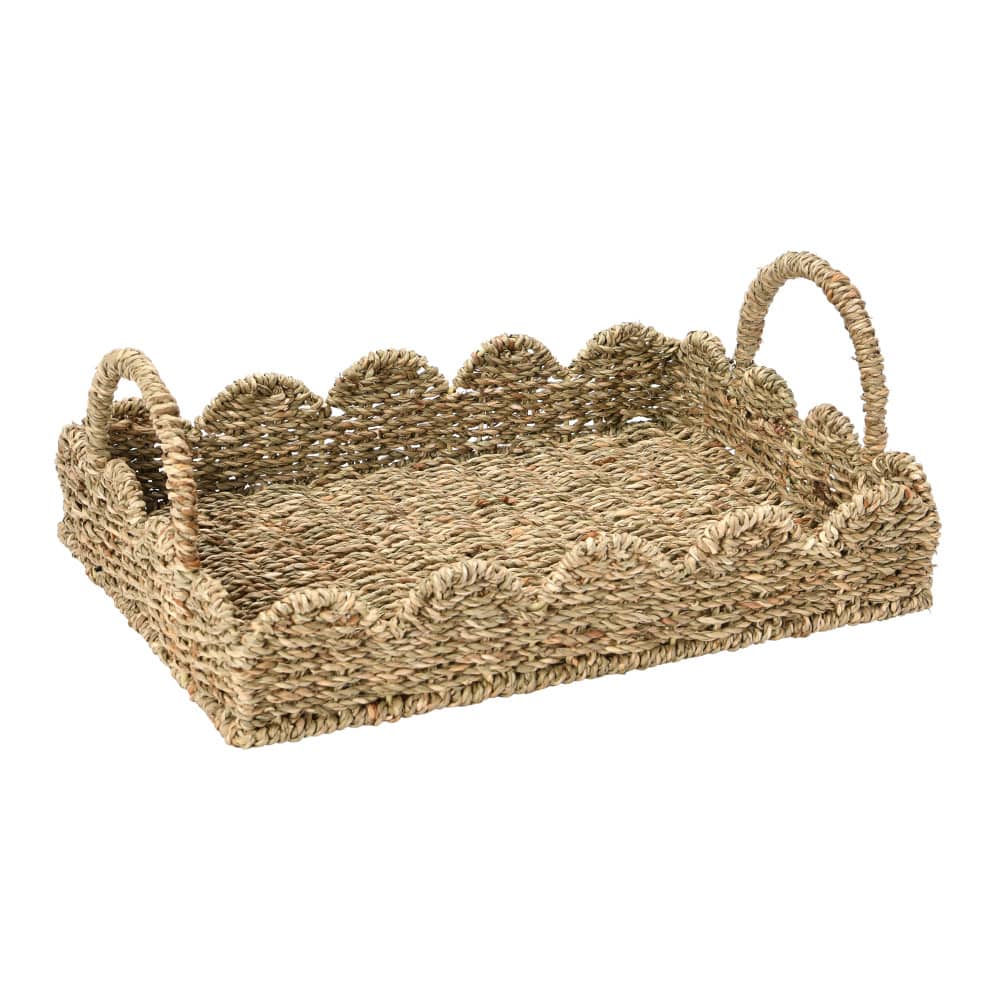Household Essentials 14" Seagrass Tray with Scalloped Edge