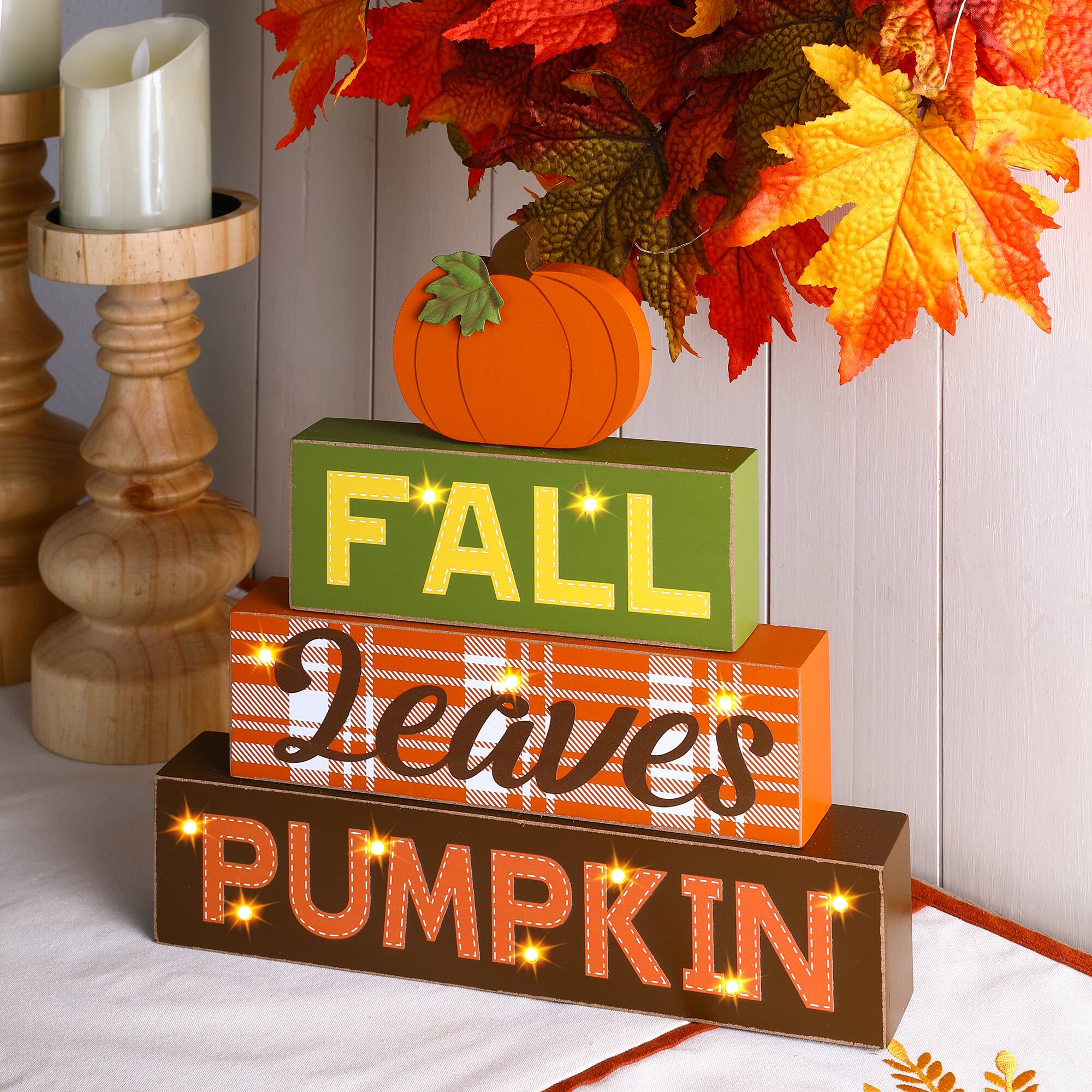 Glitzhome® 12" LED Lighted Fall Wooden Block Word Sign