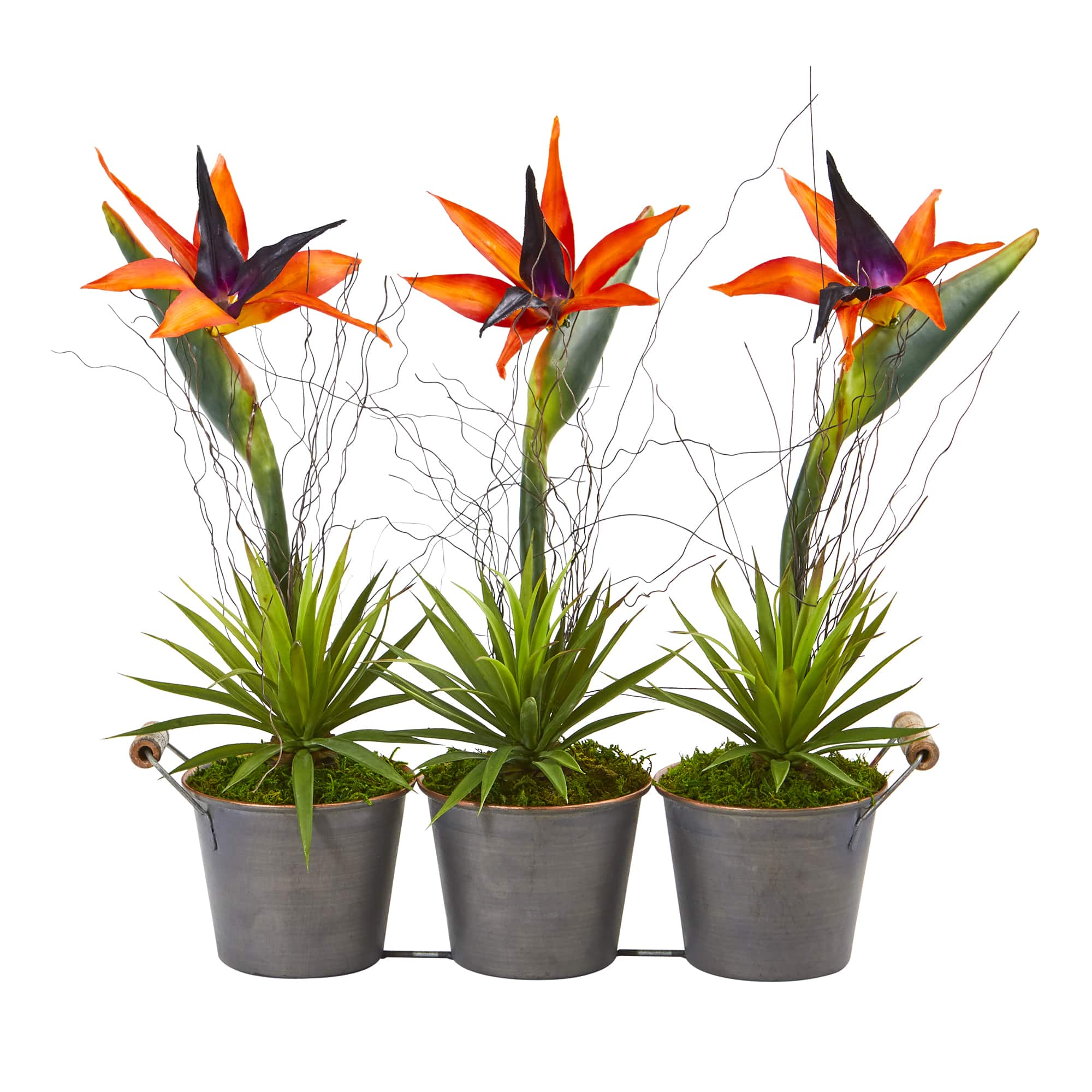 14&#x22; Bird of Paradise and Succulent Artificial Arrangement in Trio Metal Planter