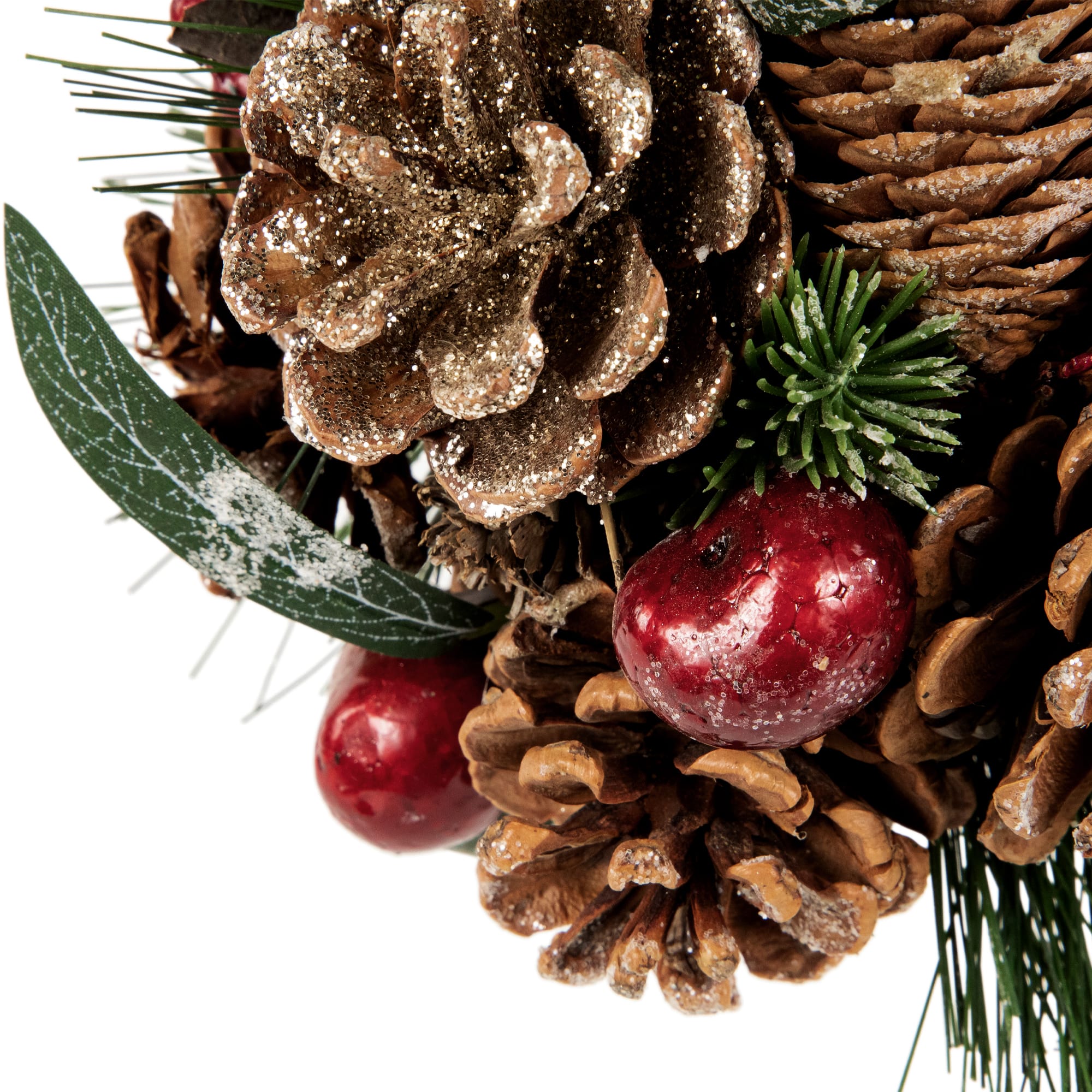 Mixed Foliage Frosted Pinecone and Berry Christmas Ball Ornament - 6"
