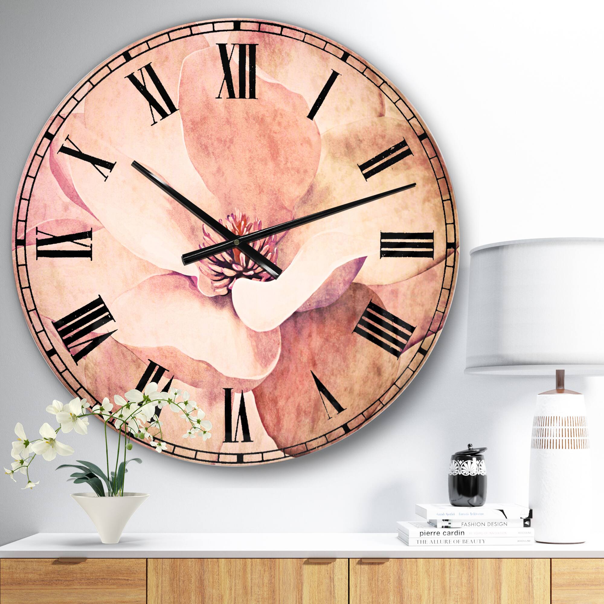 Designart &#x27;Cute Light Pink Magnolia Flower Traditional Wall Clock