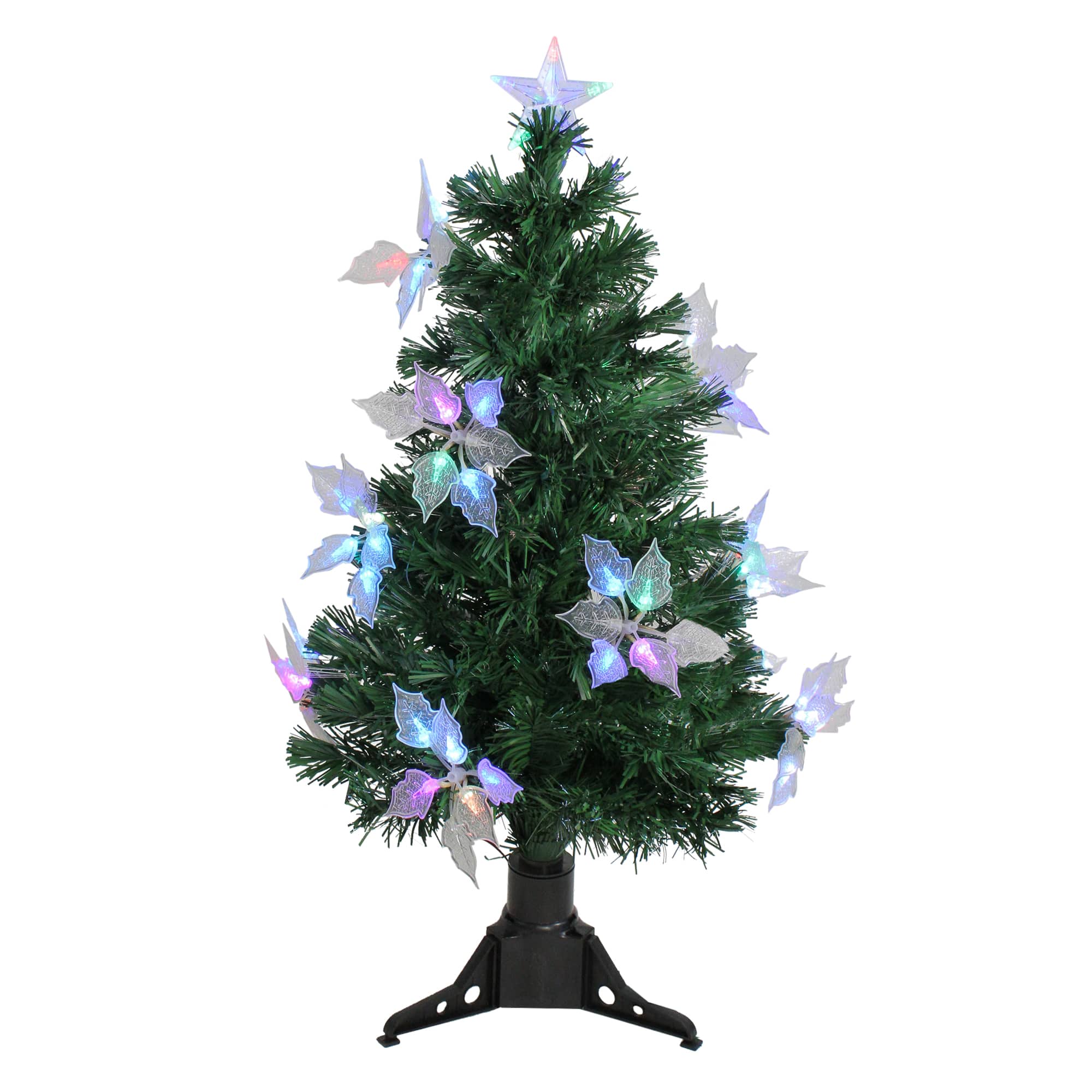 3ft. Fiber Optic Color Changing Artificial Christmas Tree with Star & Flower Decorations