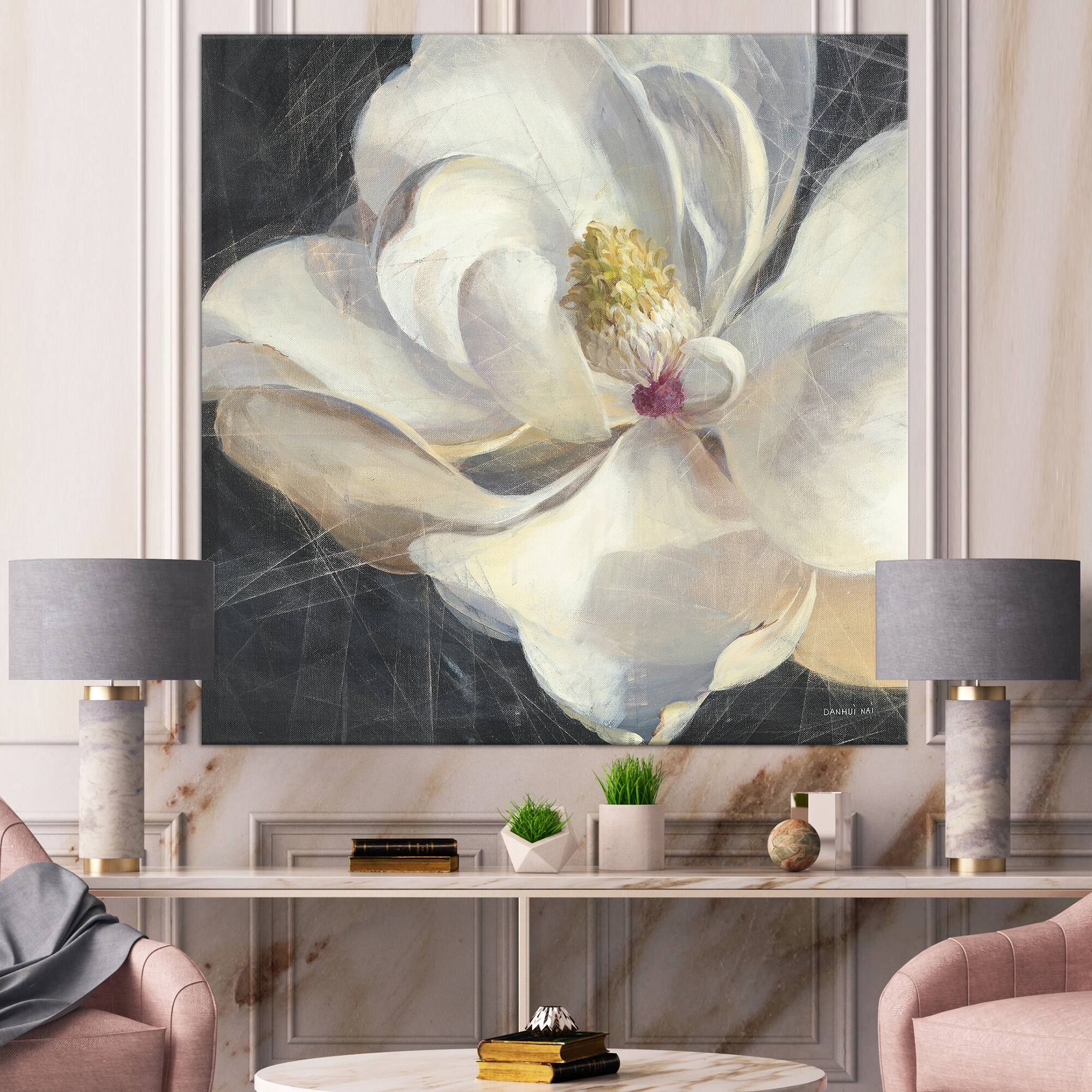 Designart - Vivid White Magnolia IV - Shabby Chic Premium Canvas Wall Art