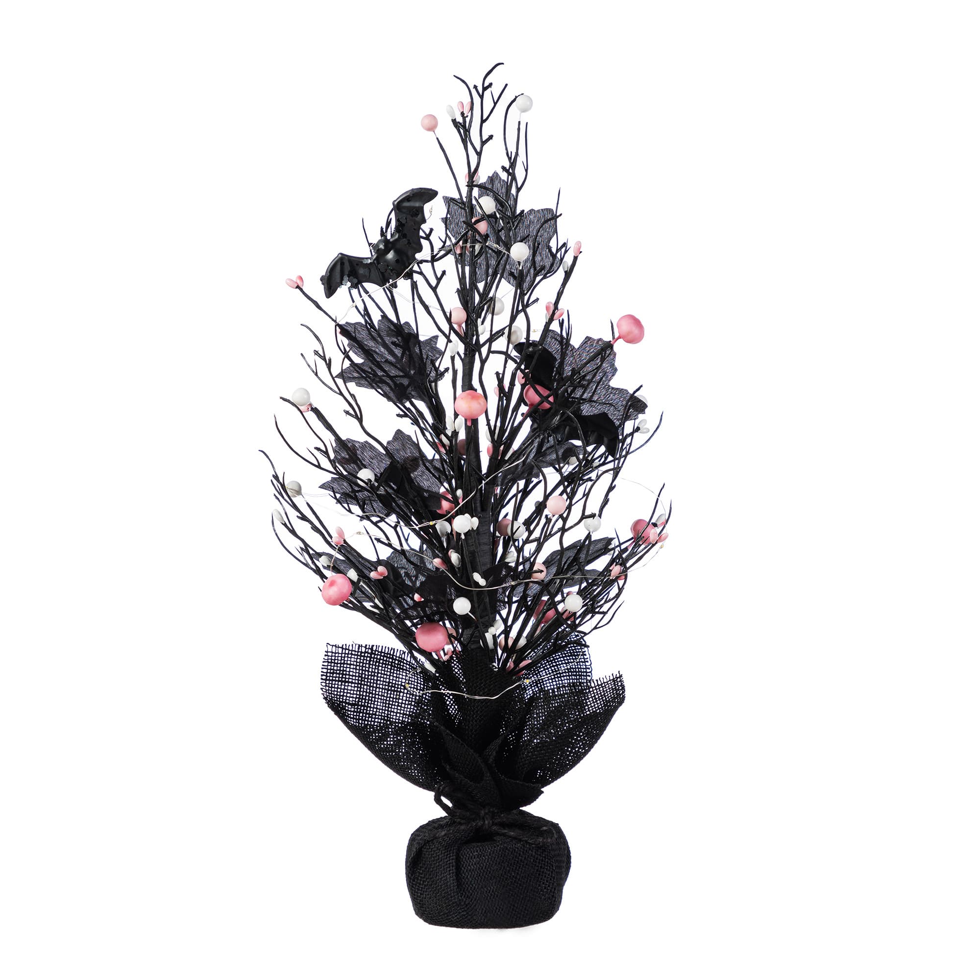 Glitzhome&#xAE; 20&#x22;H Lighted Black and Pink Halloween Berries Table Tree