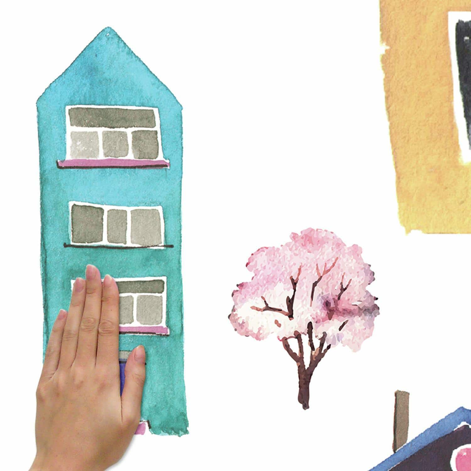 RoomMates Watercolor Village Peel &#x26; Stick Wall Decals