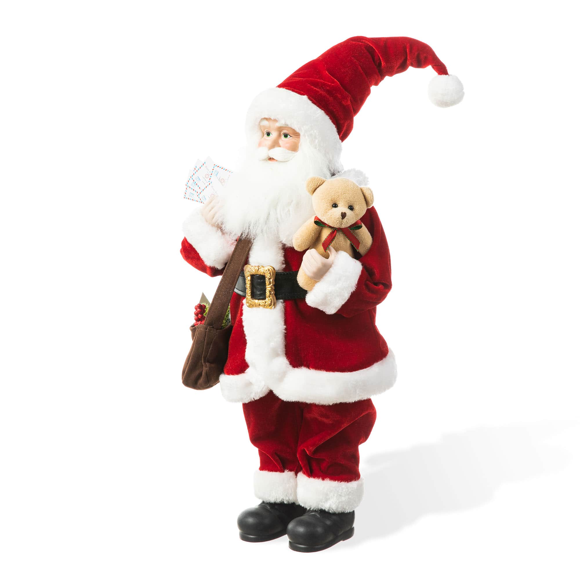 Glitzhome® 18" Faux Fur Christmas Mail Santa Figurine