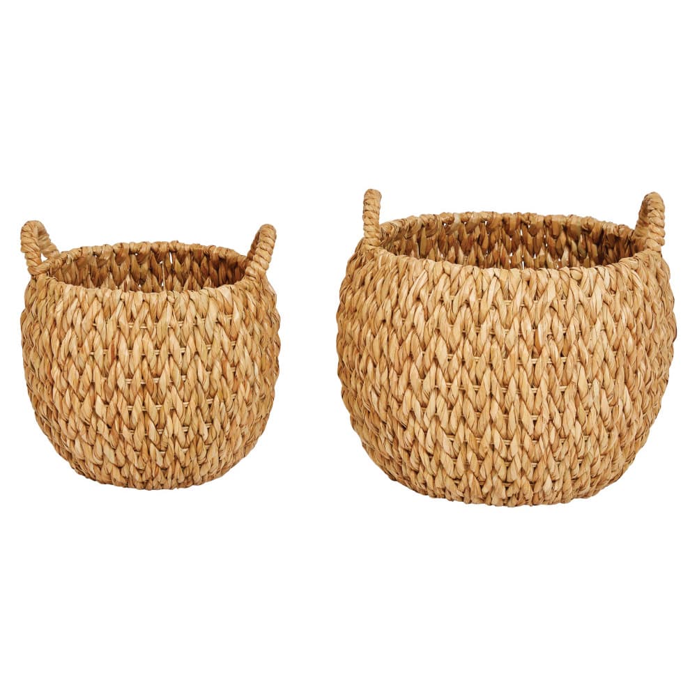 Hello Honey&#xAE; Beige Round Woven Water Hyacinth Basket with Handles Set