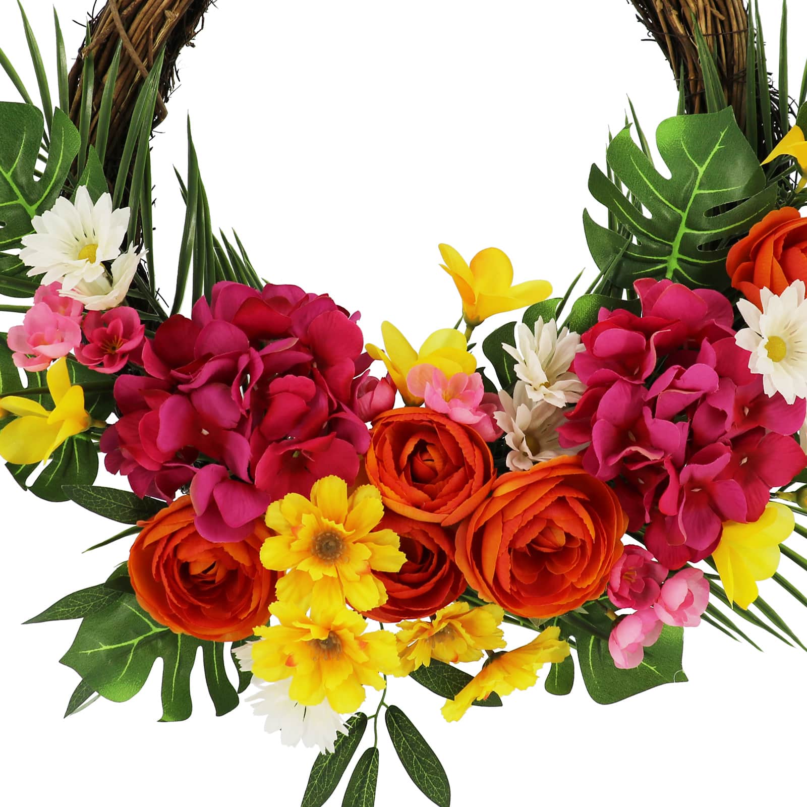 24&#x22; Pink, Orange &#x26; Yellow Mixed Tropical Flower Half Wreath by Ashland&#xAE;