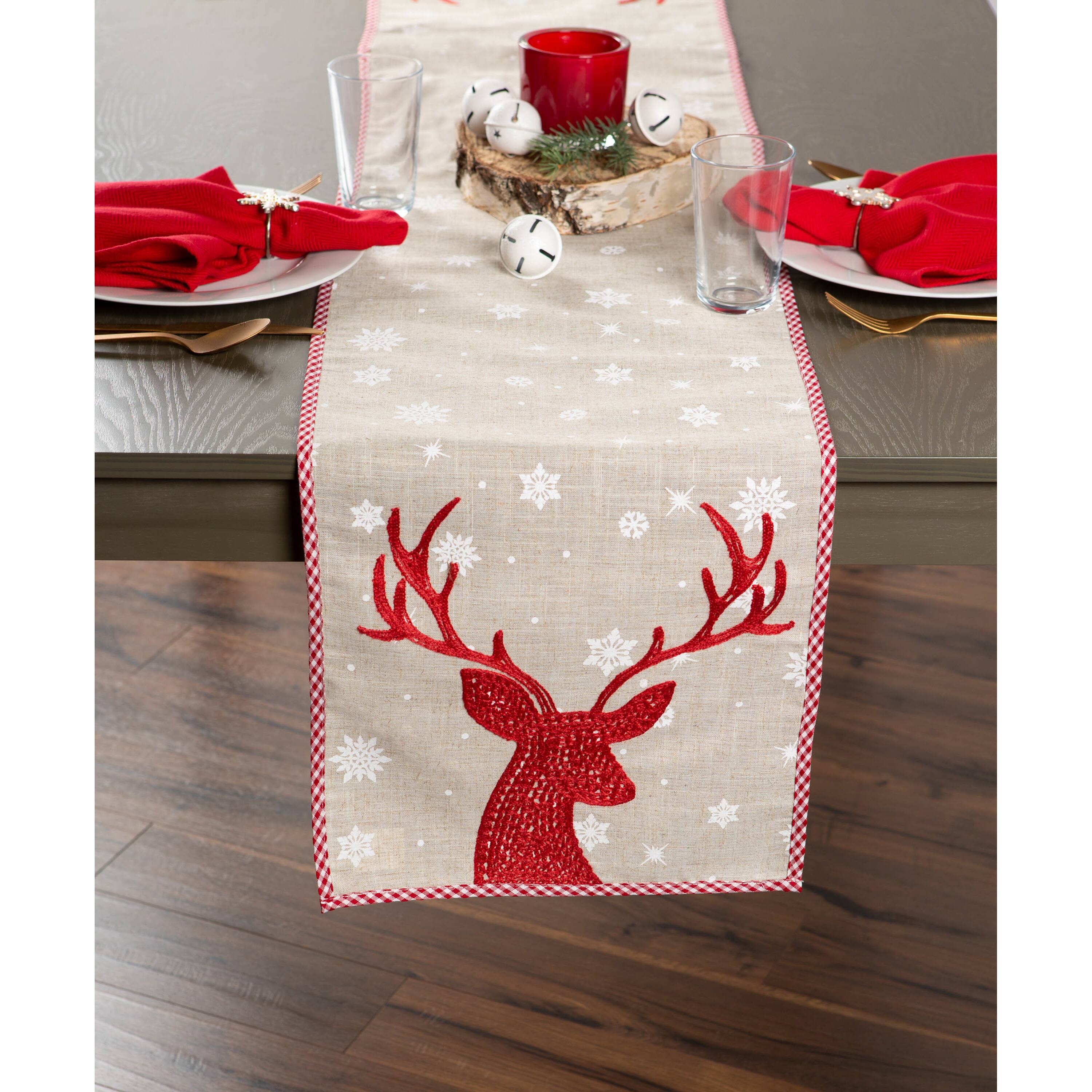 DII® 70" Red Reindeer Embroidered Table Runner